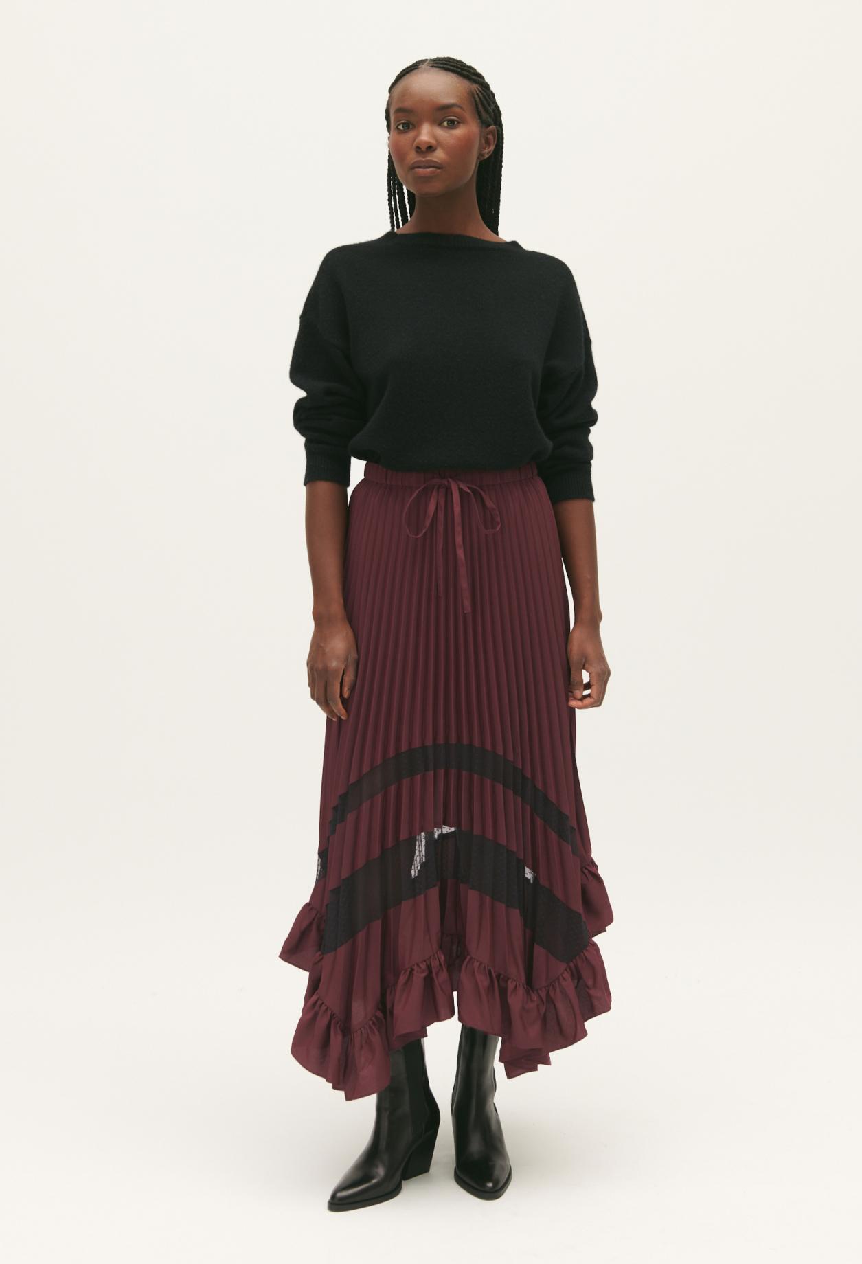 Jupe Mi Longue Plissee Volants Claudie Pierlot en coloris Rouge Lyst