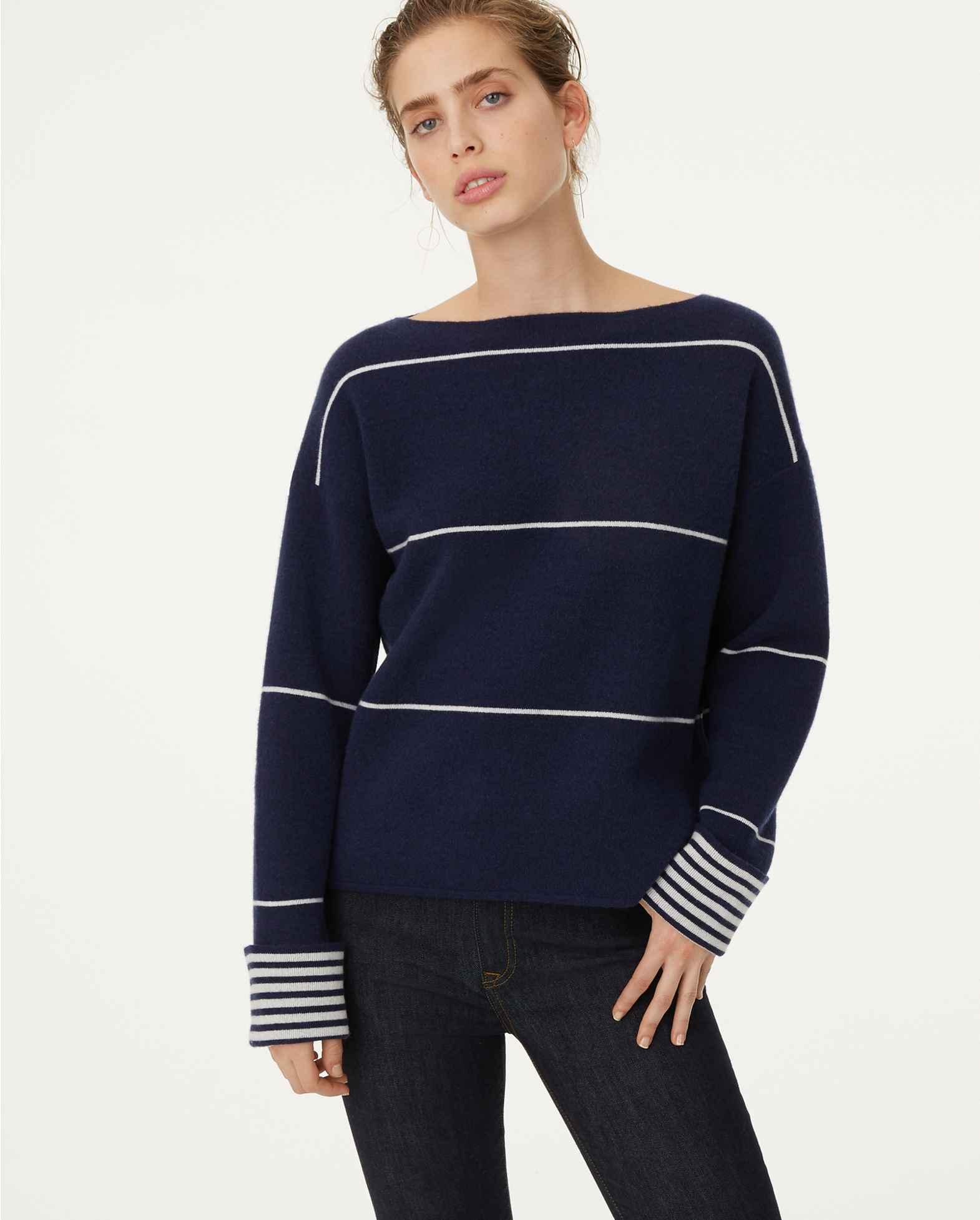 Club Monaco Navy Reversible Cashmere Sweater in Blue - Lyst