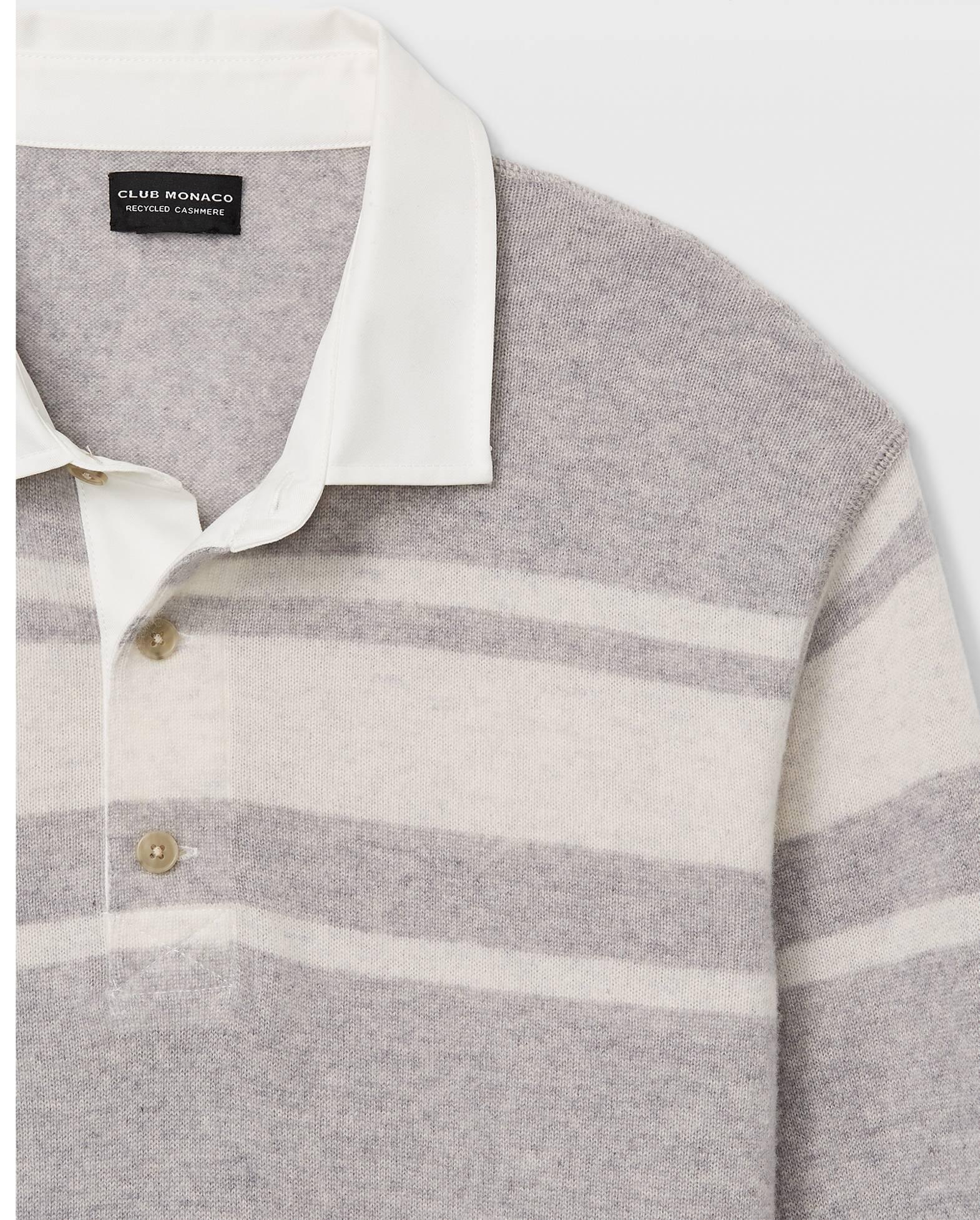 Club Monaco Cashmere Grey Stripe Long Sleeve Striped Rugby Sweater in ...