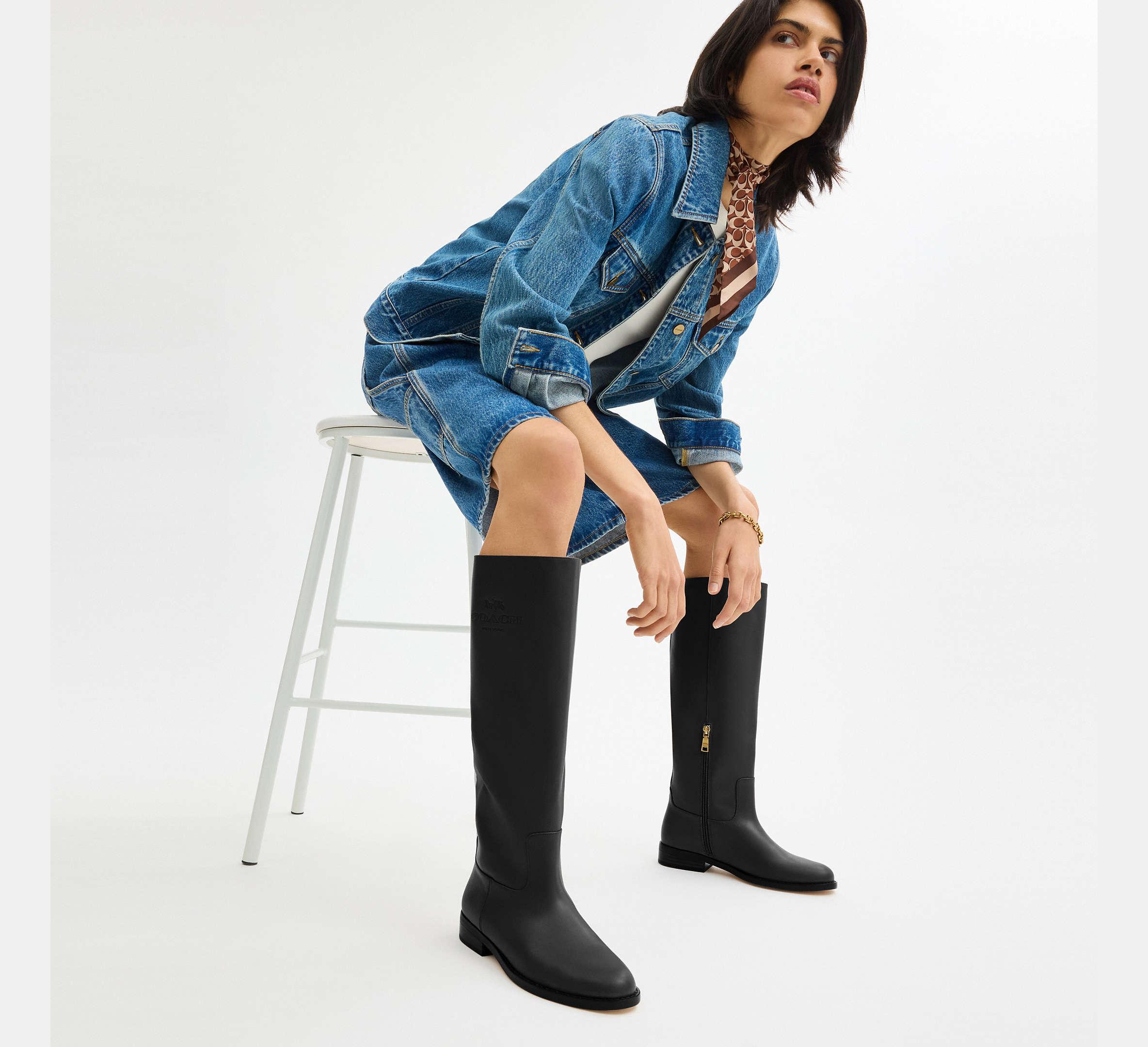 Coach Women's Coach Tall Black Boots COACH FAITH FAUX LEATHER