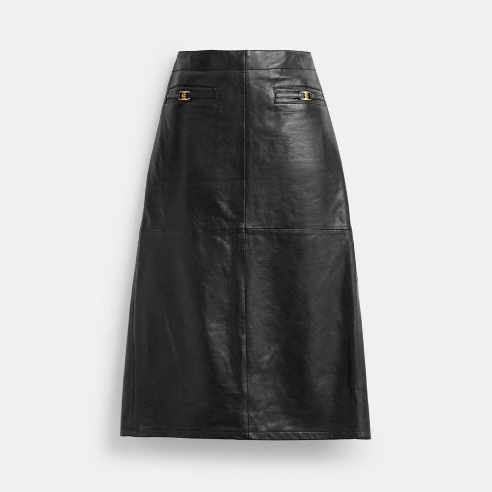 COACH Long Leather Skirt in Black Lyst