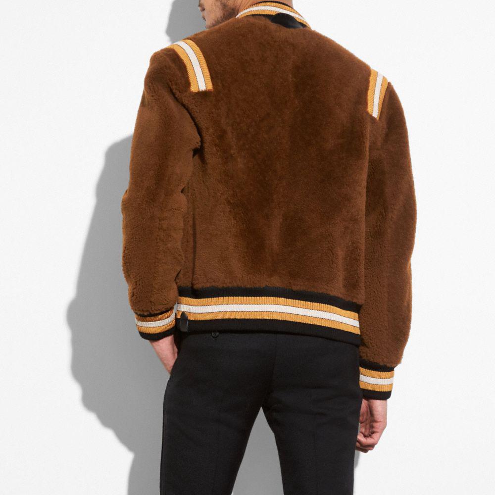 COACH Leather Shearling Varsity Jacket in Light Toffee/Toffee (Brown
