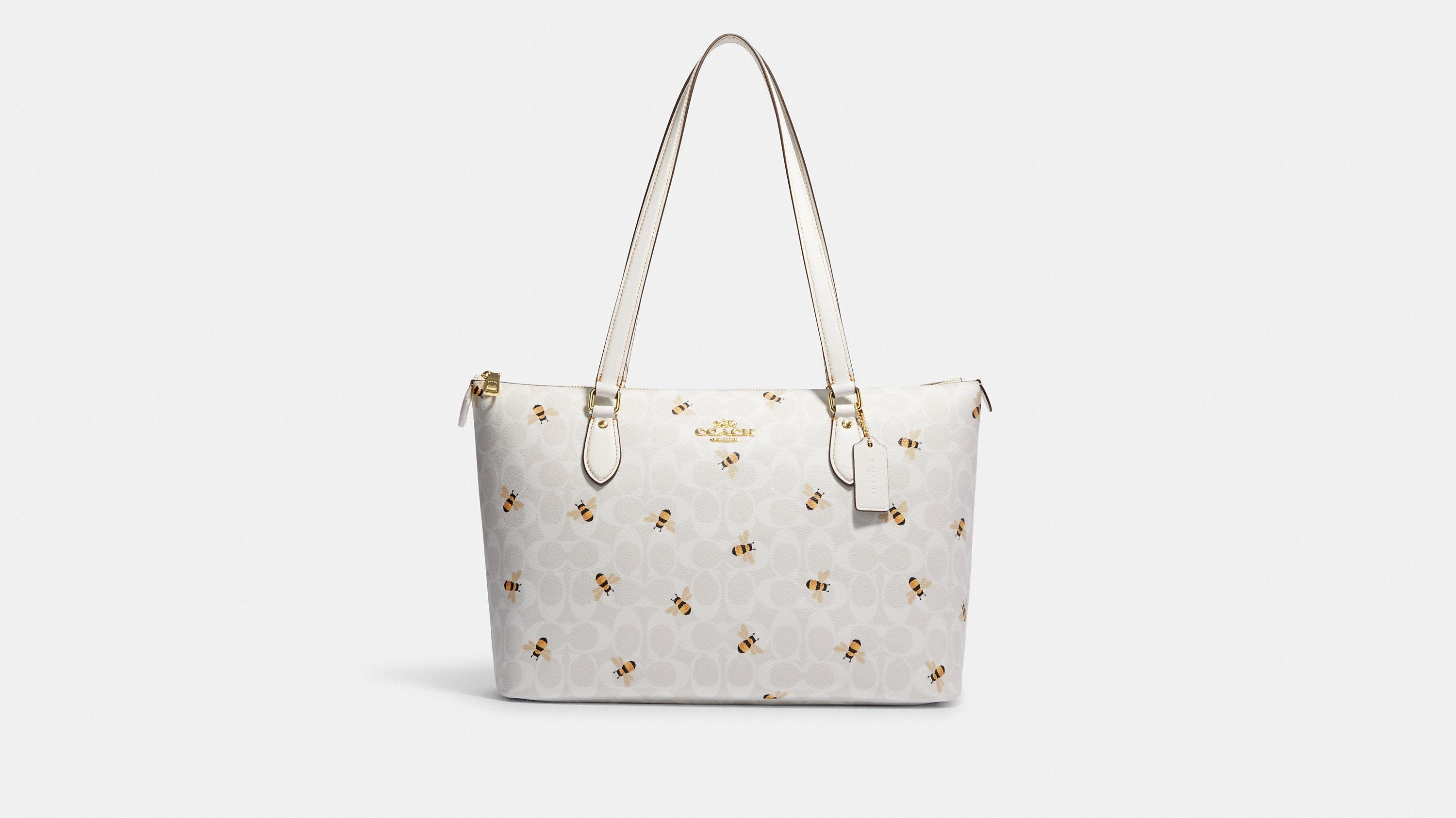 COACH Gallery Tote Bag With Bee Print - White | Leather in Black | Lyst UK