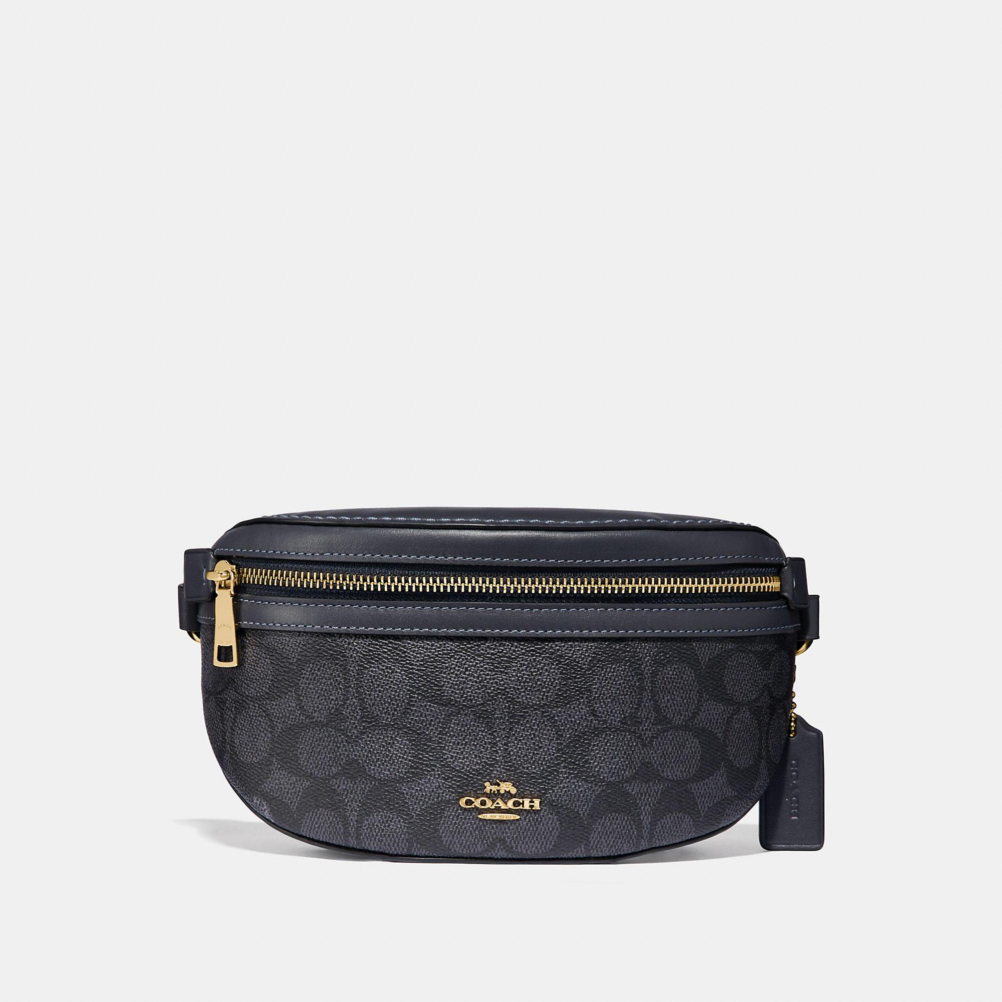 COACH Belt Bag In Signature Canvas in Charcoal/Midnight Navy/Gold (Blue