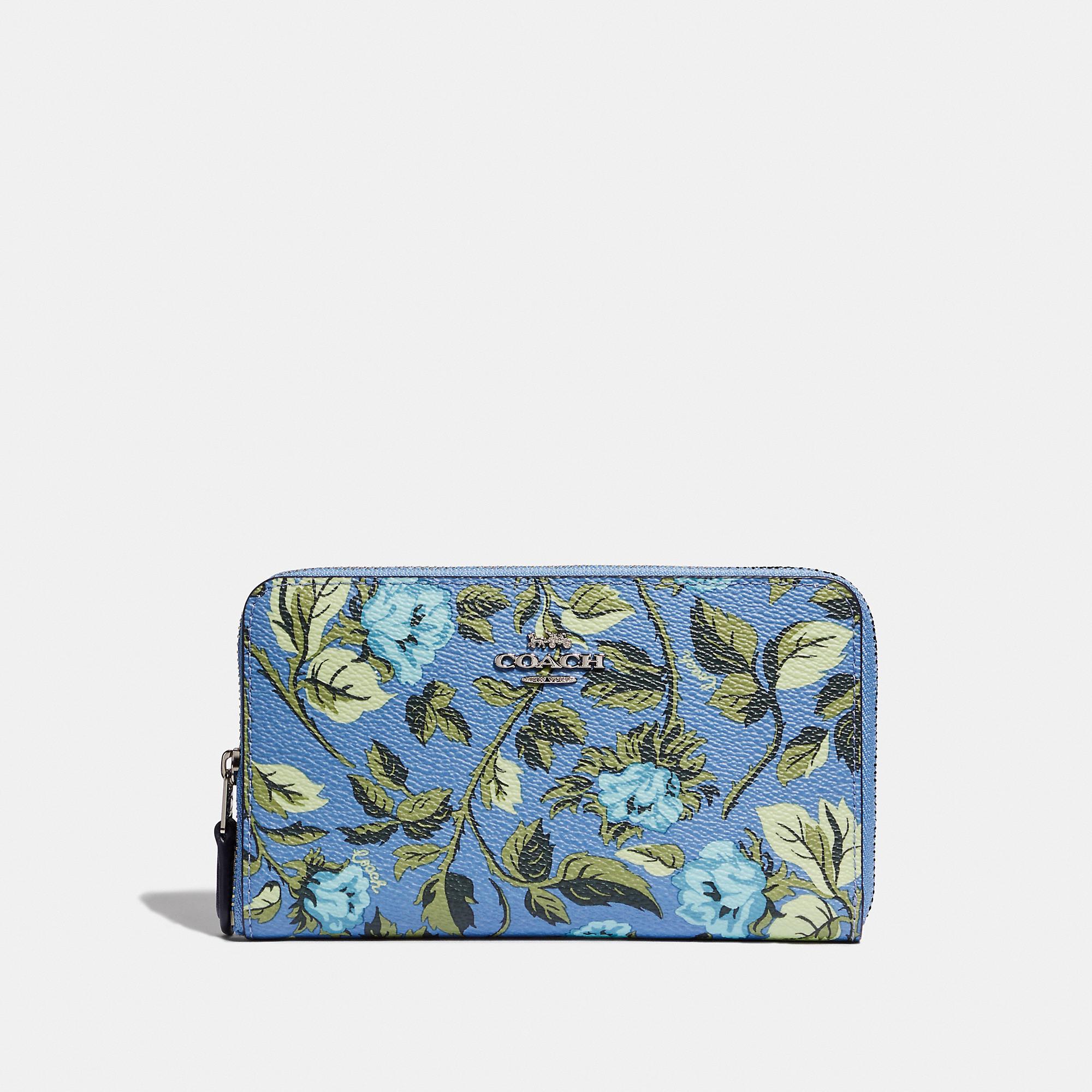 Lyst - COACH Medium Zip Around Wallet With Sleeping Rose Print in Blue