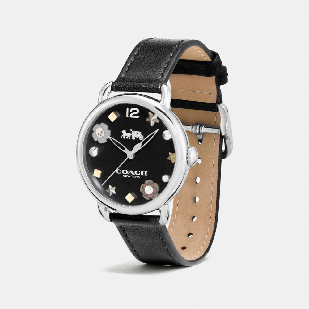 Coach Delancey Leather Strap Watch With Charm Dial In Black Lyst