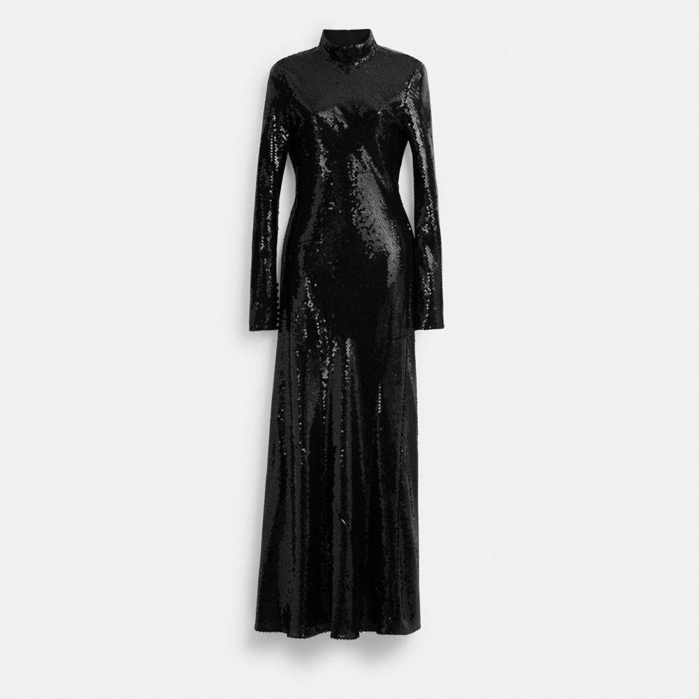 black high neck sequin dress Black Sequin Tassel Sleeve High Neck Mermaid Designer Dress main image 1