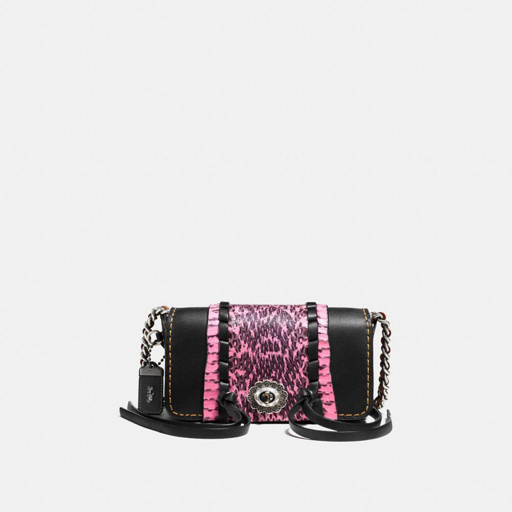 COACH Leather Dinkier With Whipstitch Snakeskin in Black/Neon Pink 