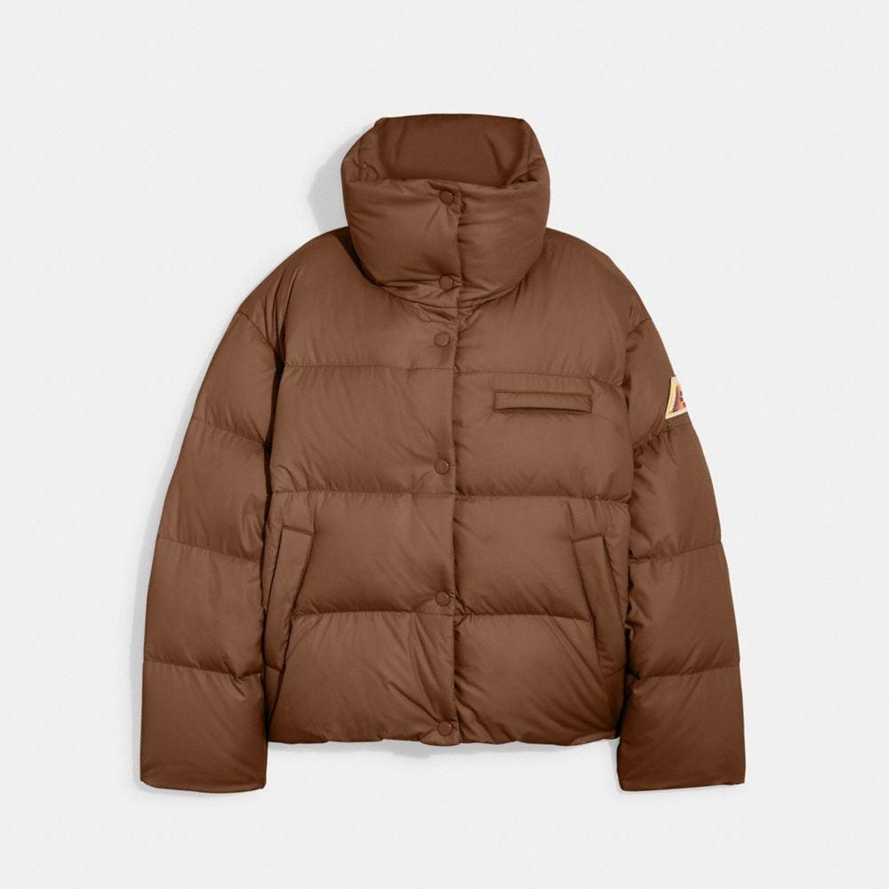 COACH Short Puffer Jacket in Brown Lyst