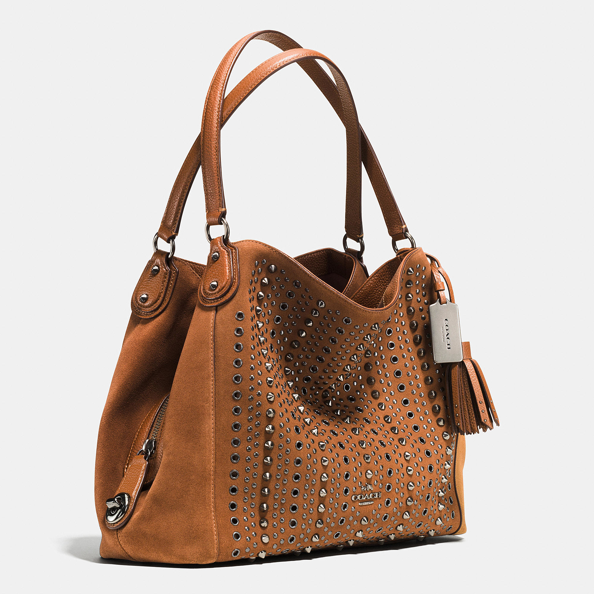 COACH All Over Studs And Grommets Edie Shoulder Bag 31 In Suede in Brown - Lyst