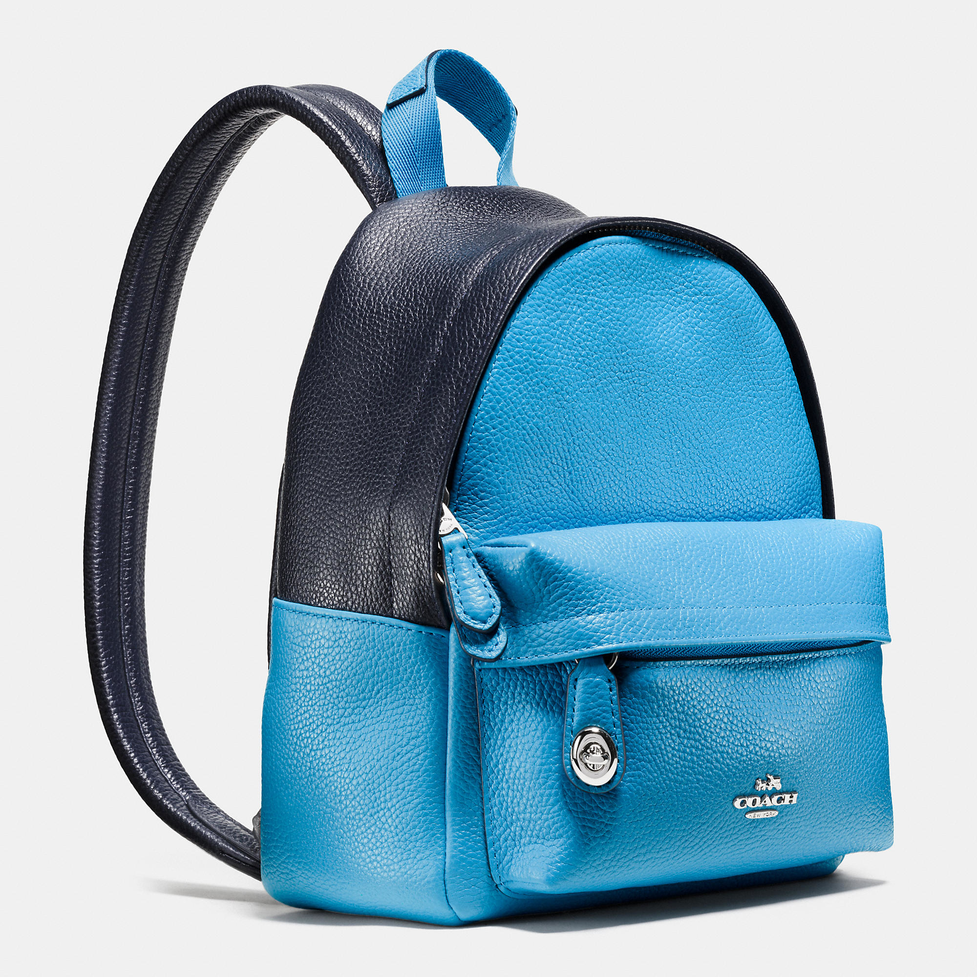 COACH Mini Campus Backpack In Bicolor Leather in Silver/Azure/Navy