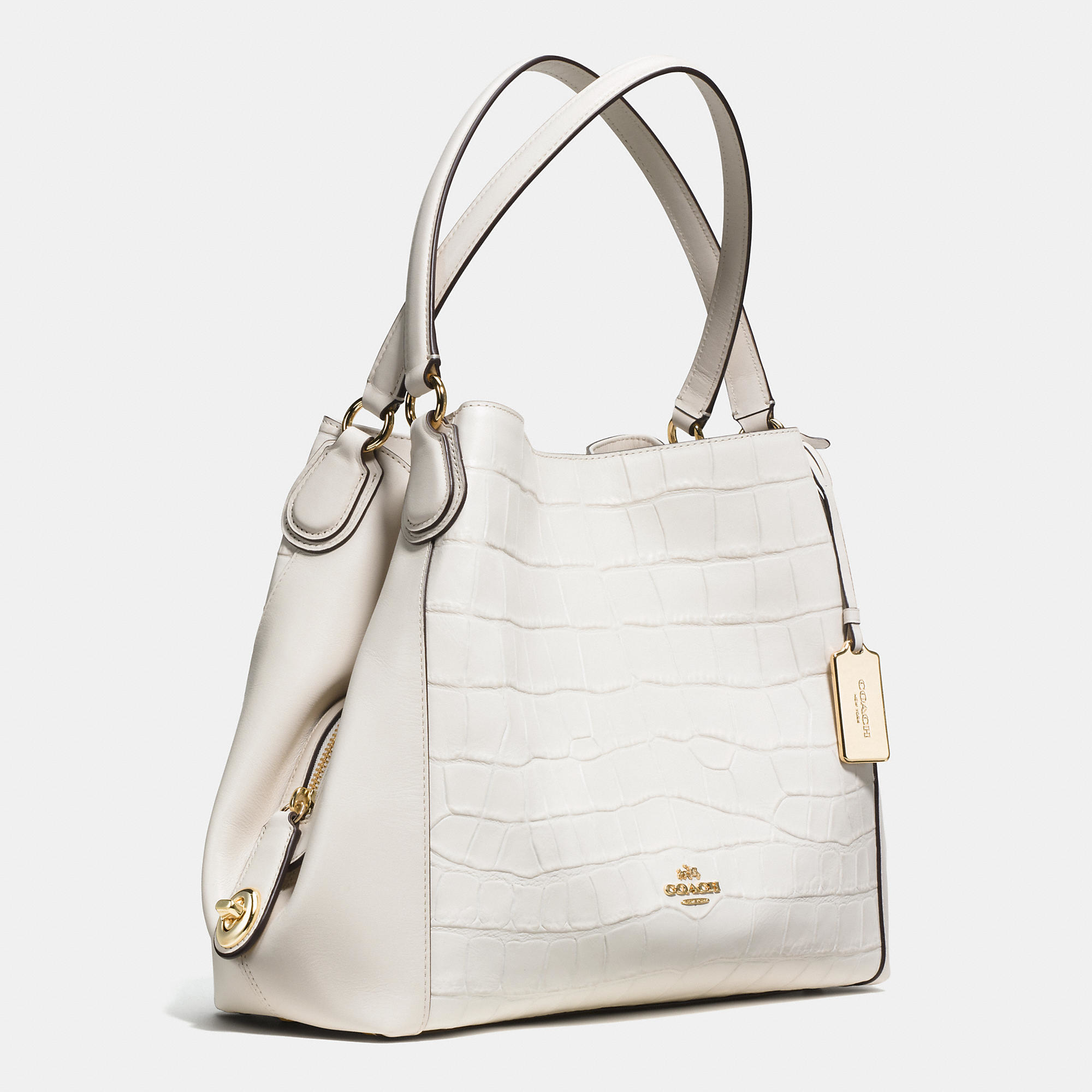 COACH Edie Shoulder Bag 31 In Croc Embossed Leather in White | Lyst