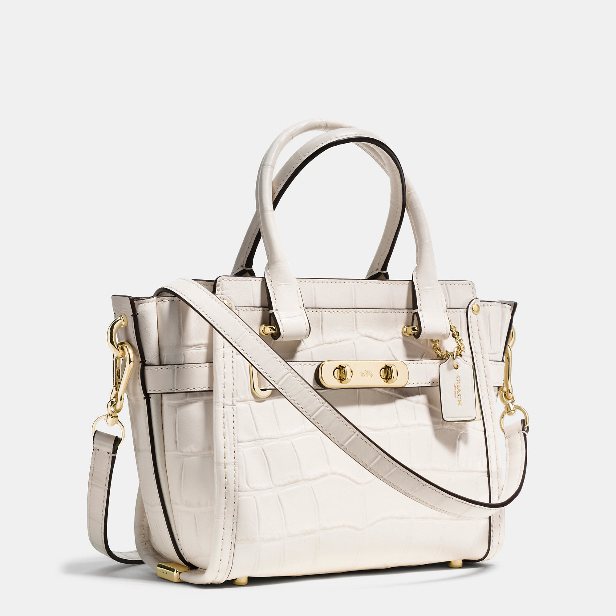 COACH Swagger 21 Carryall In Croc Embossed Leather in Light Gold/Chalk ...
