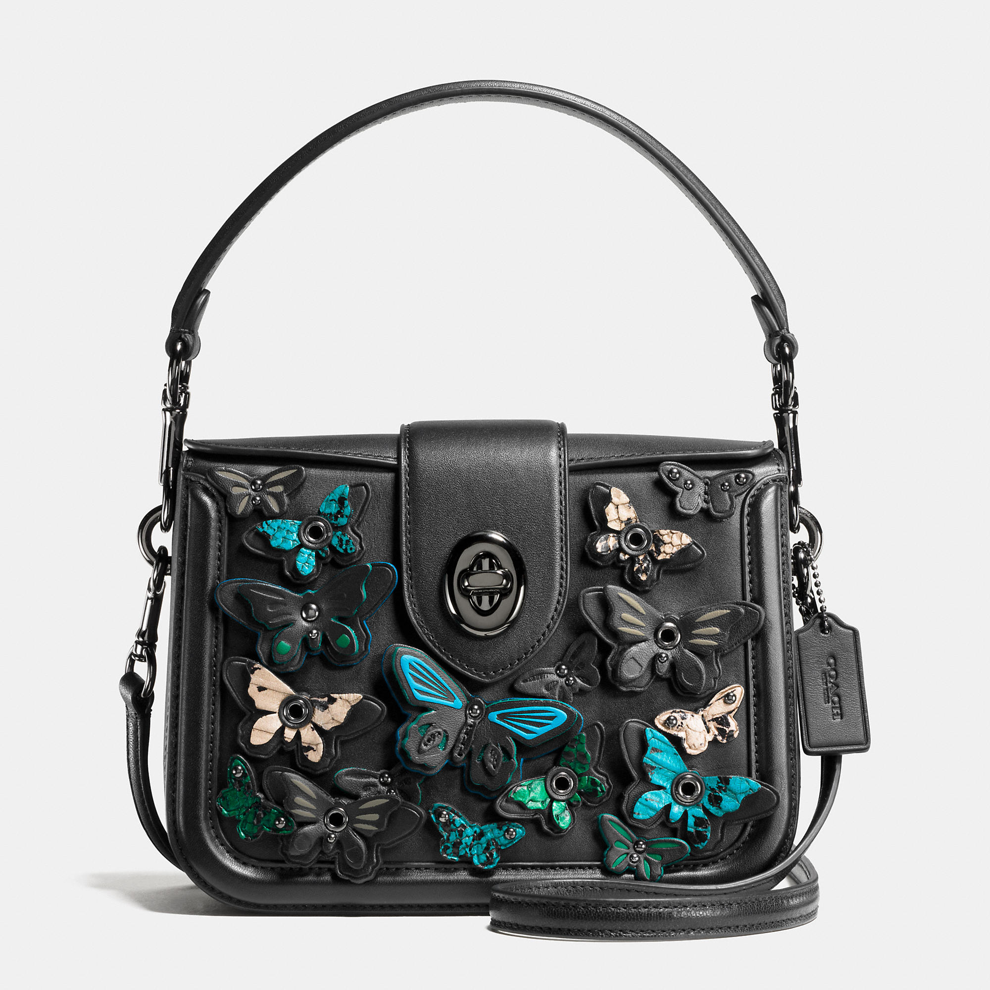COACH Butterfly Applique Page Crossbody In Glovetanned Leather in Black |  Lyst