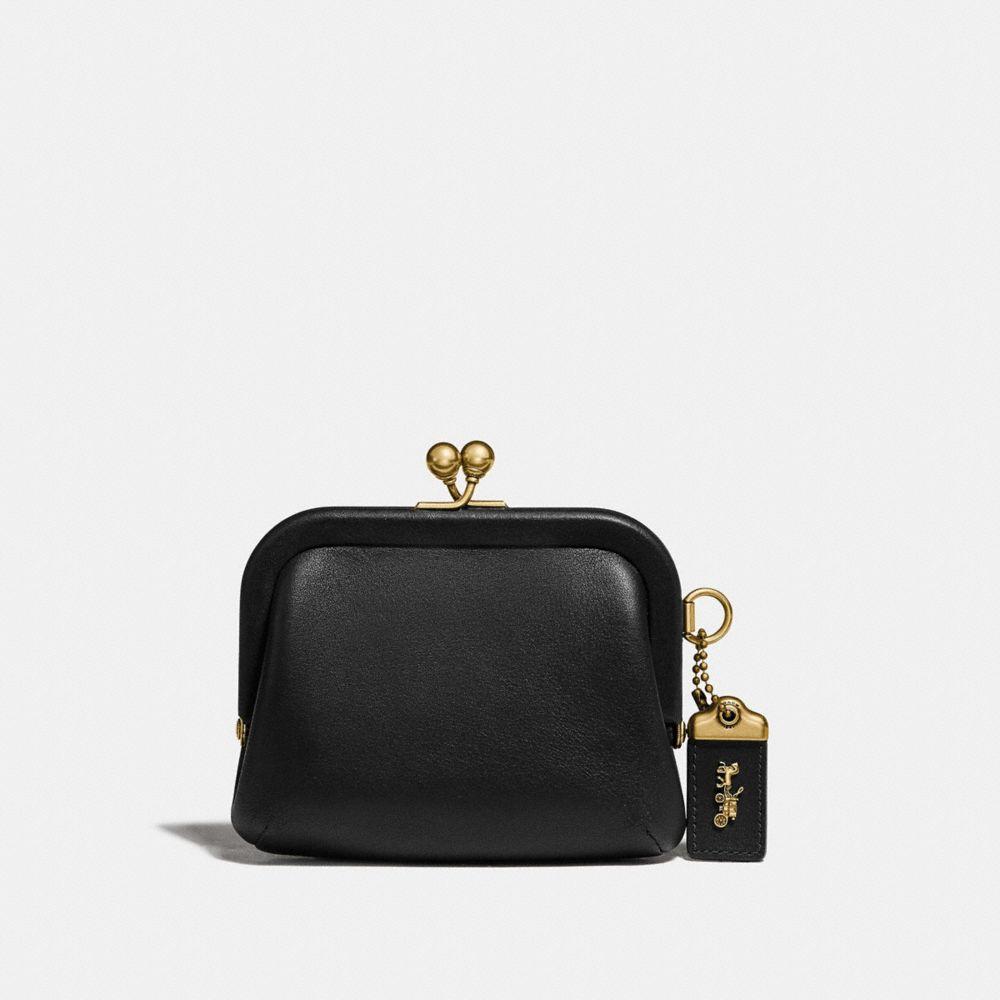 COACH Leather Kisslock Coin Case in Black/Brass (Black) | Lyst