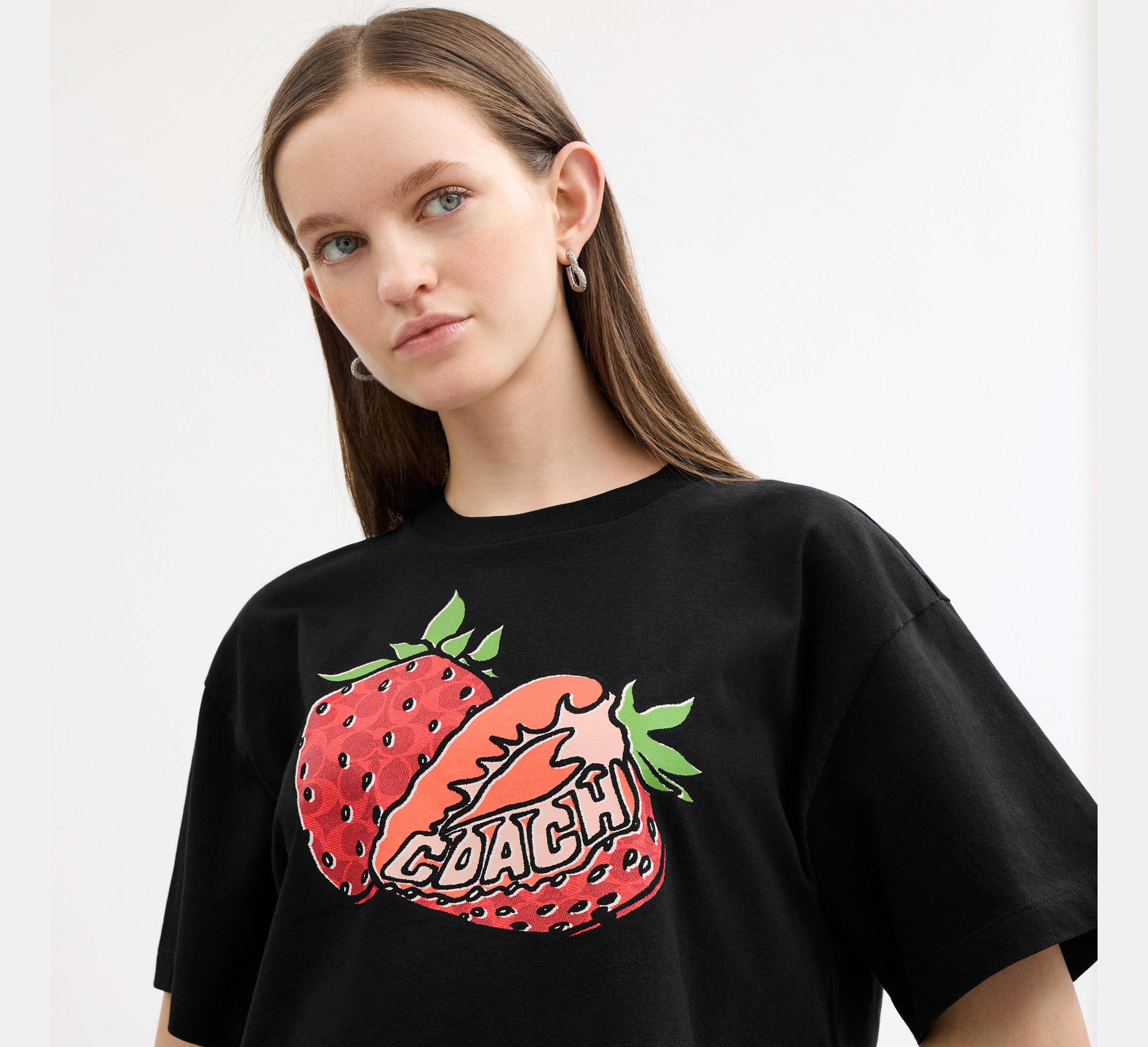 COACH Strawberry Cropped T-Shirt in Black | Lyst UK