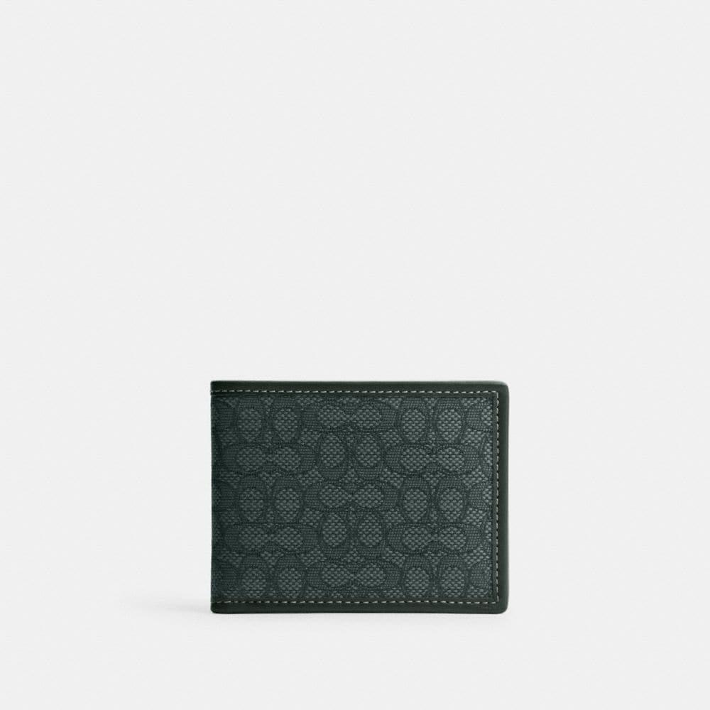 COACH Slim Billfold Wallet In Micro Signature Jacquard in Green for Men