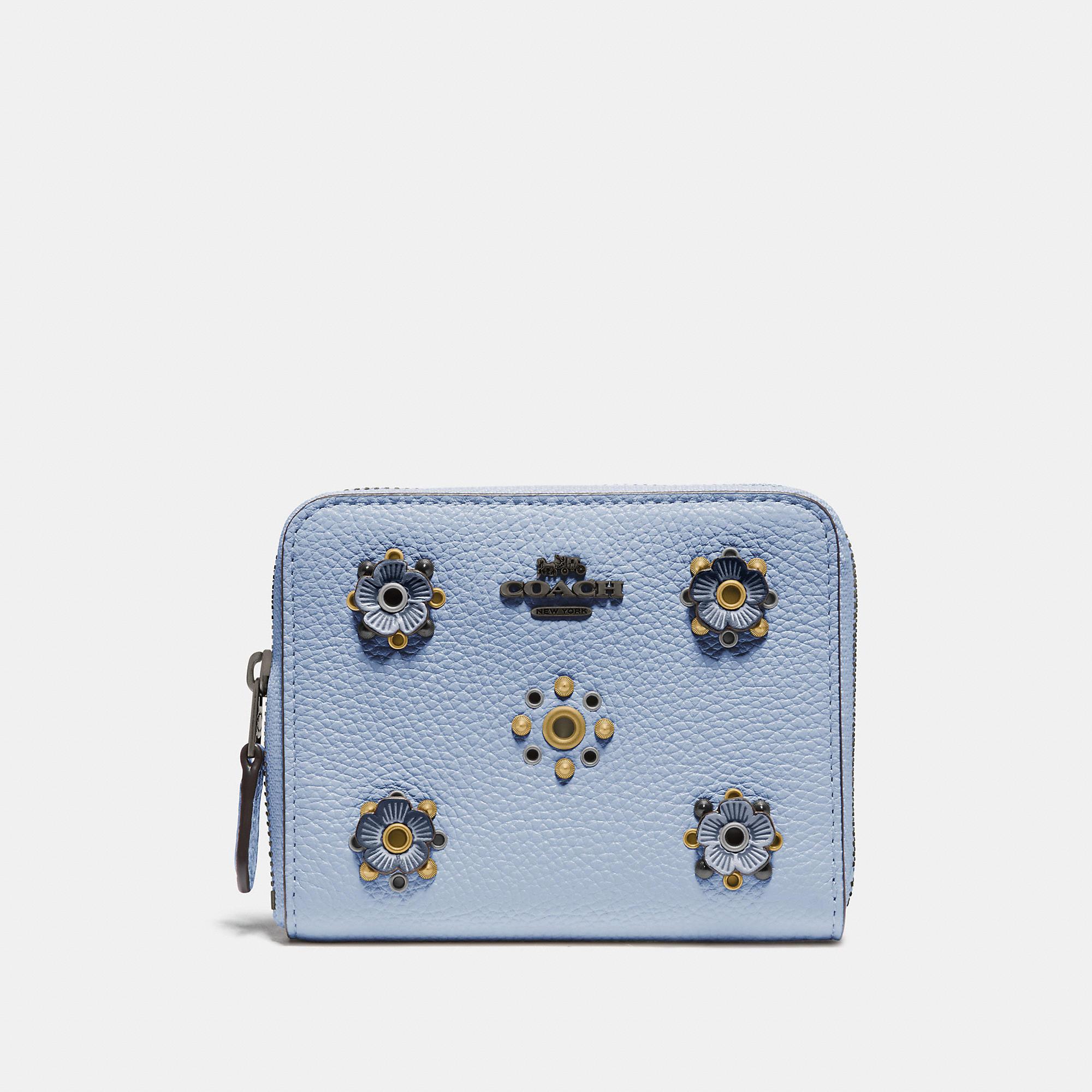 COACH Leather Small Zip Around Wallet With Scattered Rivets in Blue - Lyst