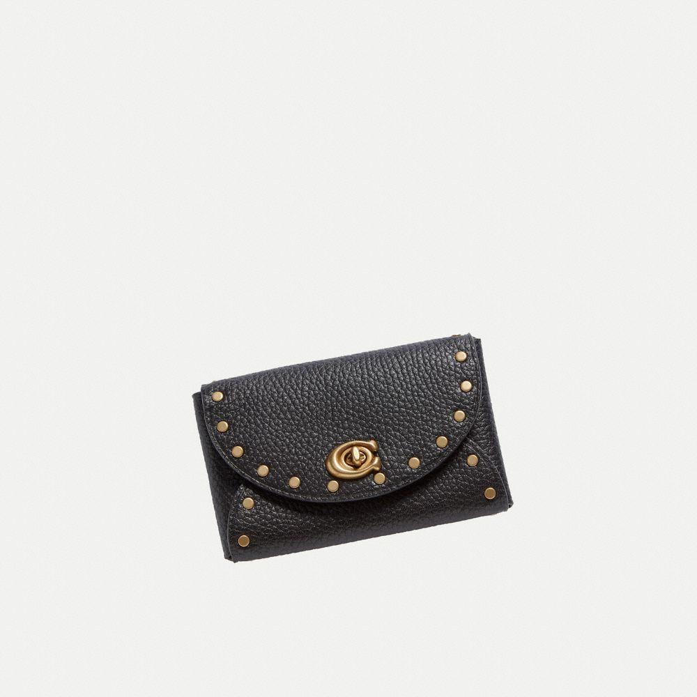 COACH Complimentary Turnlock Card Case With Rivets in Black | Lyst