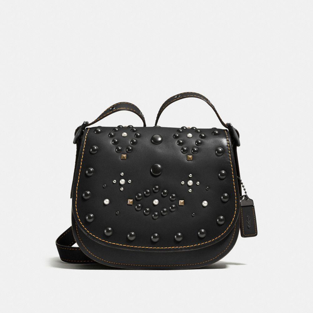 COACH Leather Saddle 23 With Western Rivets in Black/Black Copper 