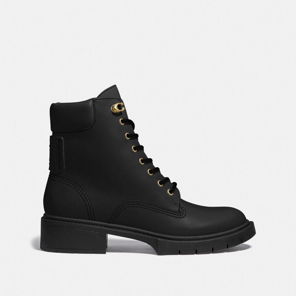 coach lorimer coated canvas monogram combat booties