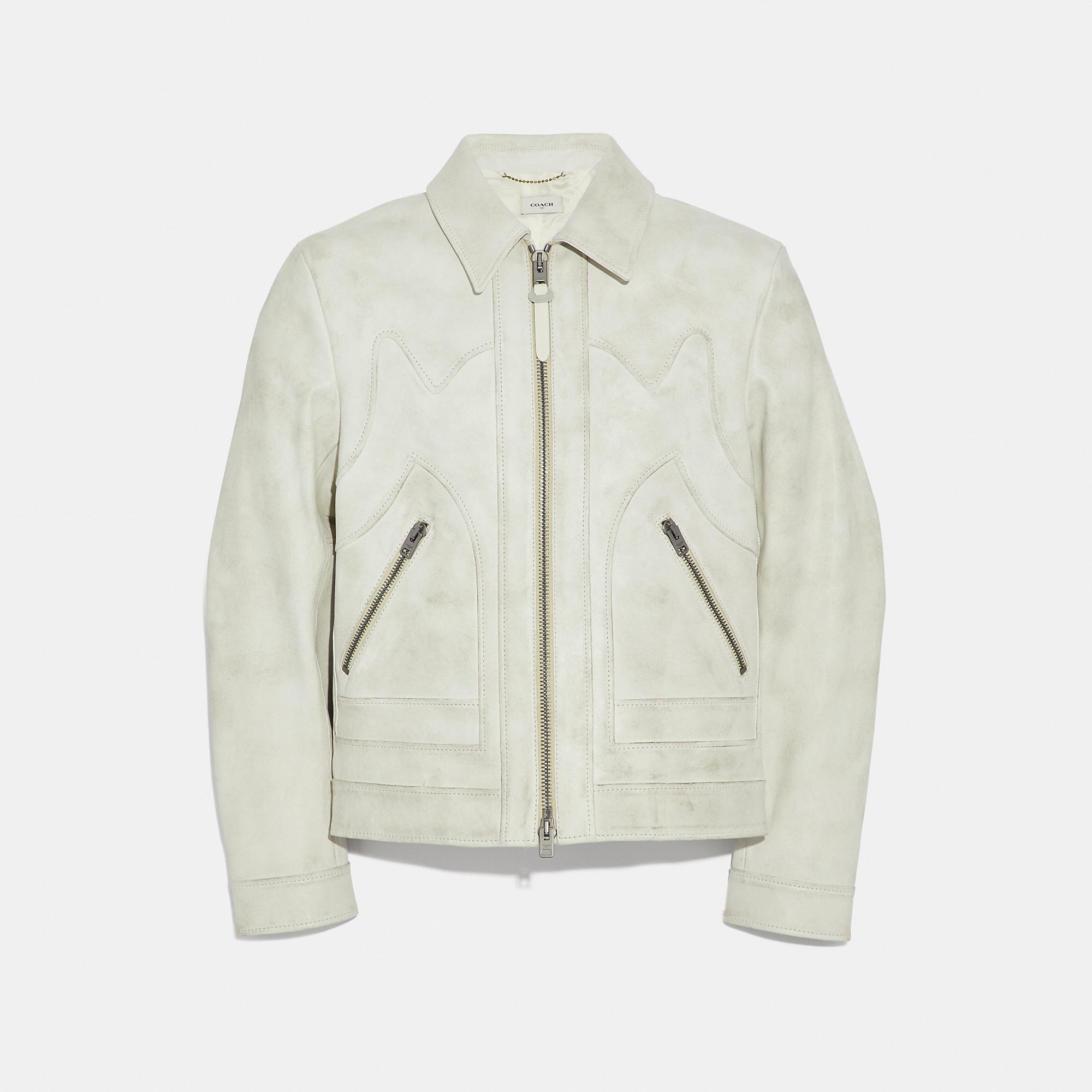 Download COACH Western Leather Jacket in Dirty White (White) for Men - Lyst