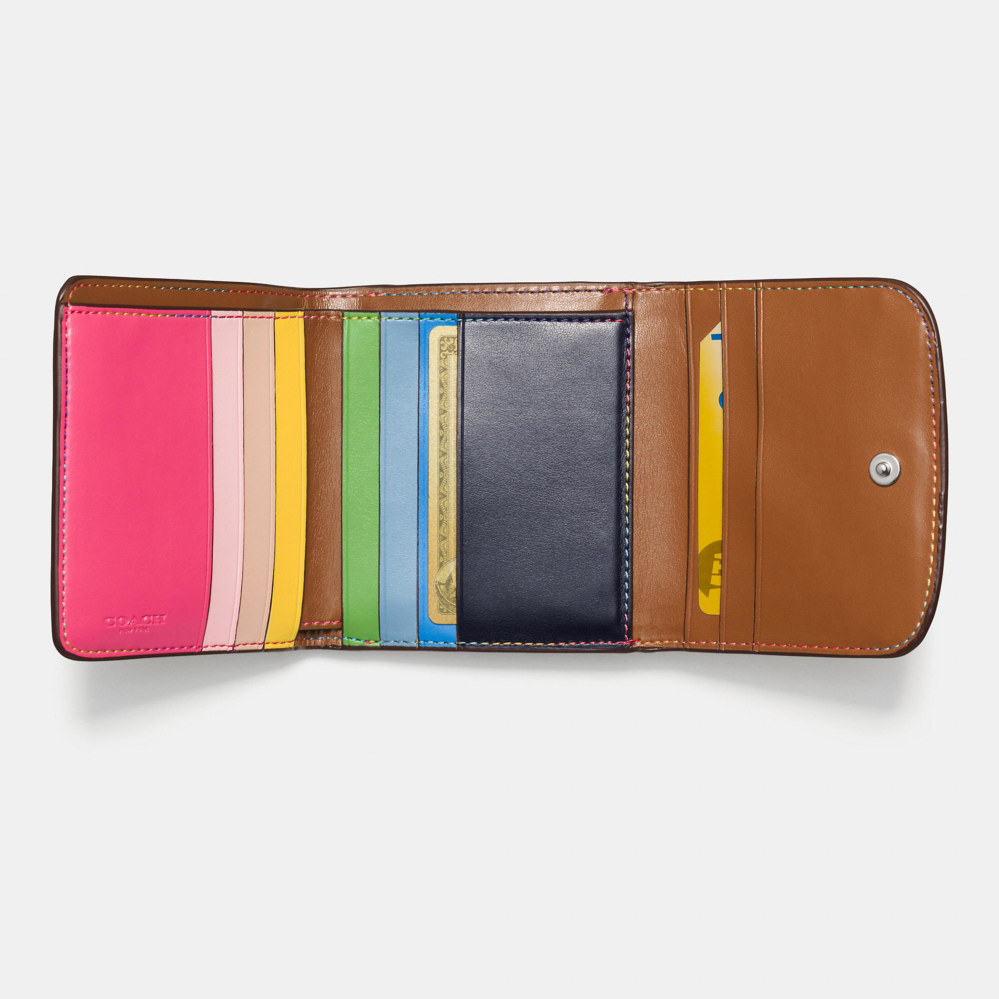 COACH Rainbow Stitch Small Wallet In Calf Leather in Brown | Lyst