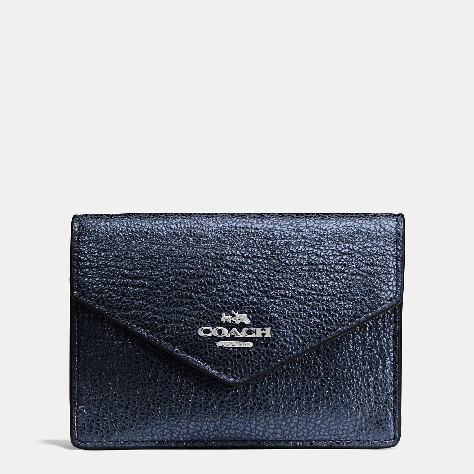 Coach Envelope Card Case In Polished Pebble Leather In