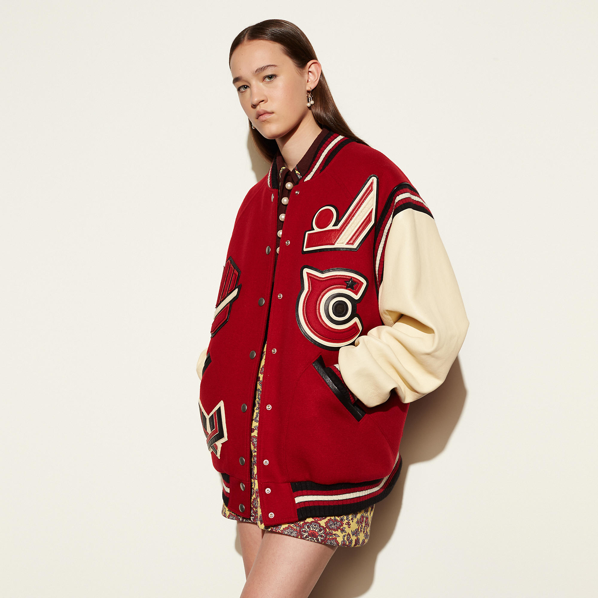 COACH Oversized Varsity Jacket in Red | Lyst