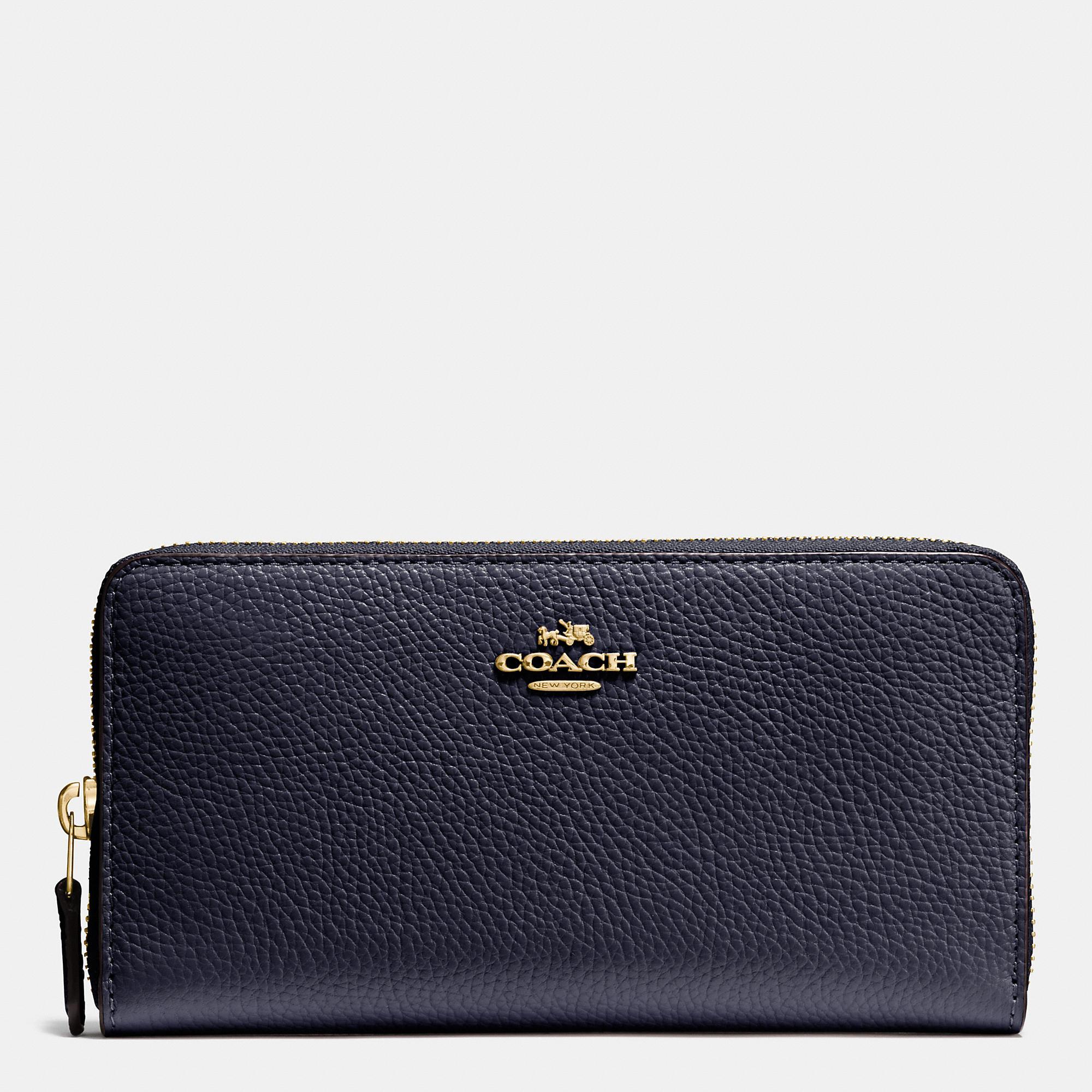 Coach Accordion Zip Wallet In Polished Pebble Leather in Blue | Lyst