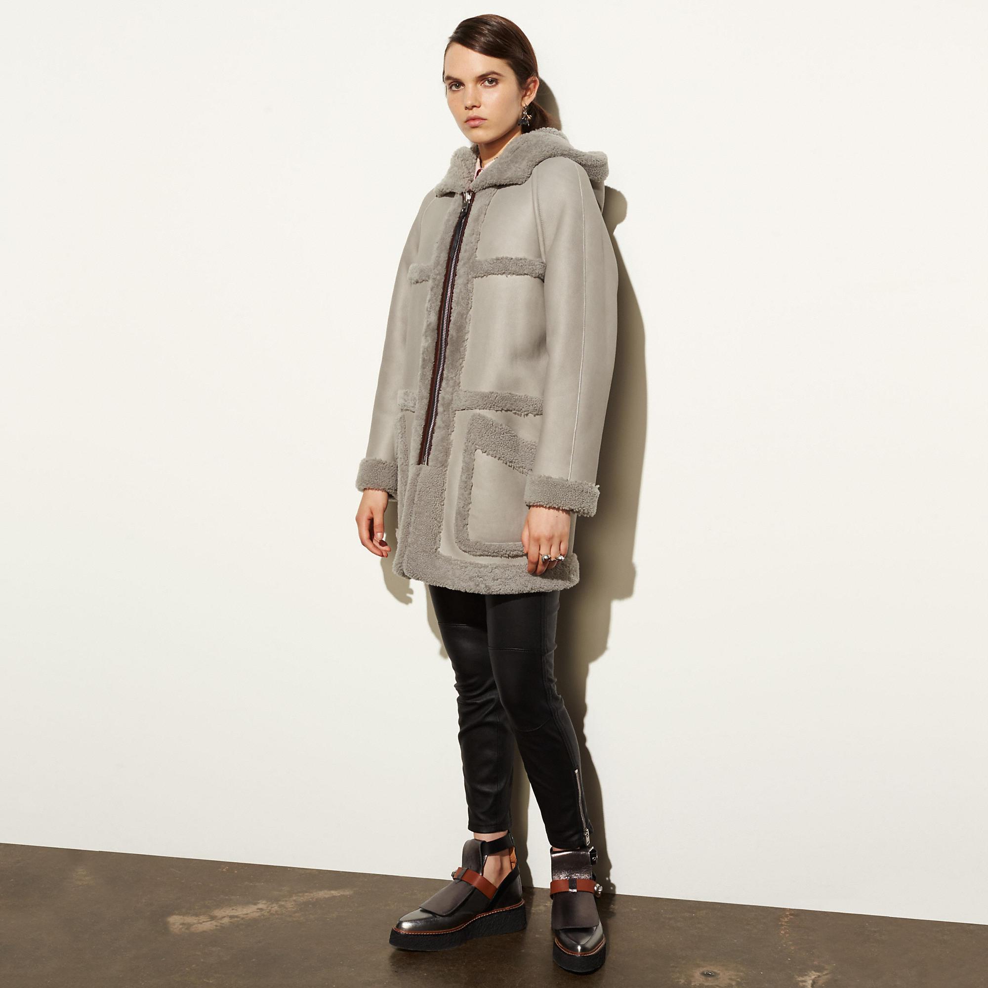 coach reversible shearling parka