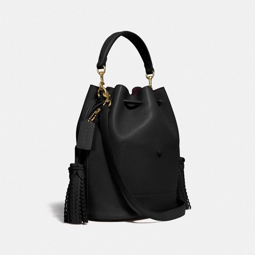 whipstitch pebble leather lora drawstring bucket bolsa