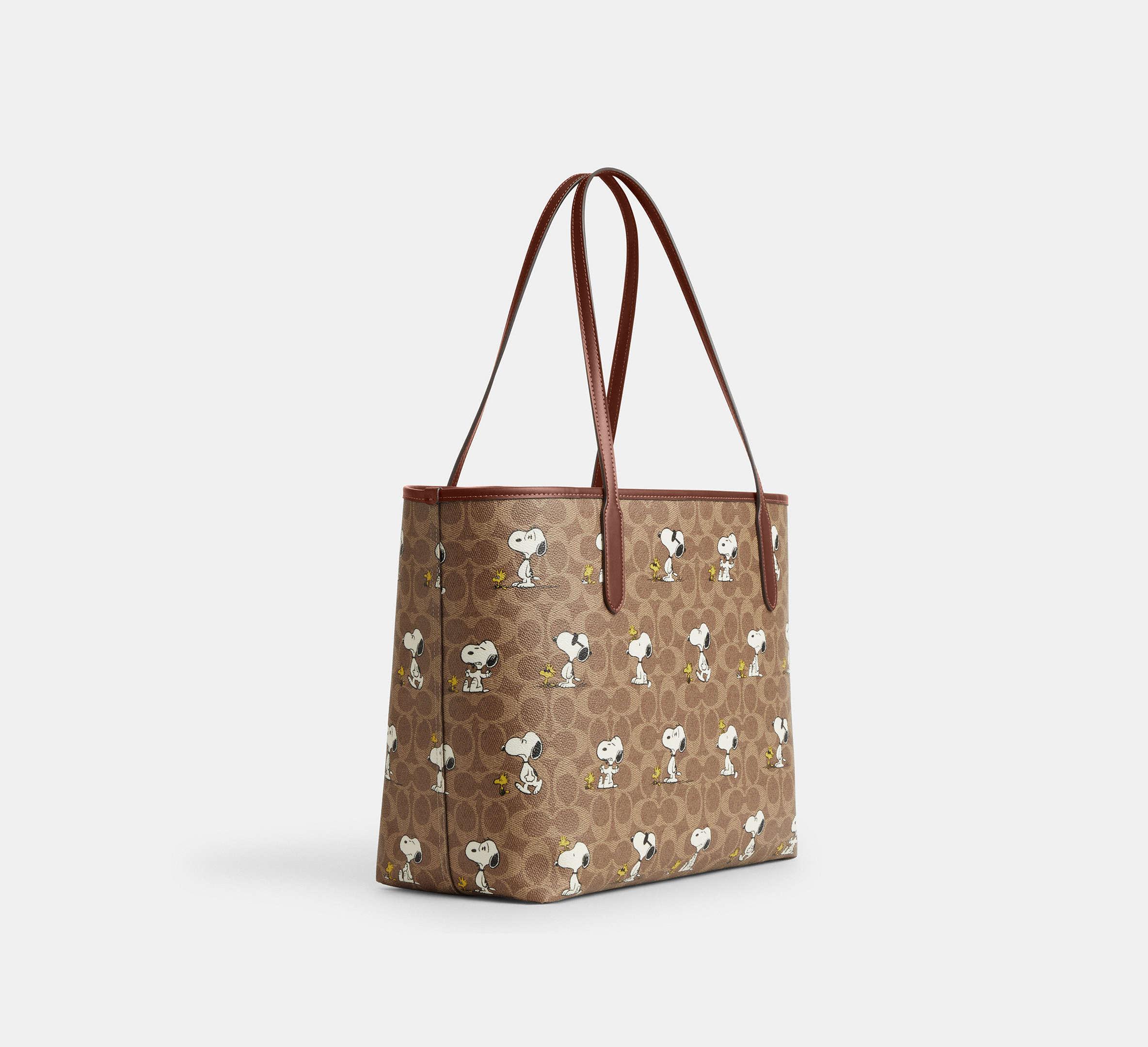 COACH Coach X Peanuts City Tote Bag With Snoopy Print in Black