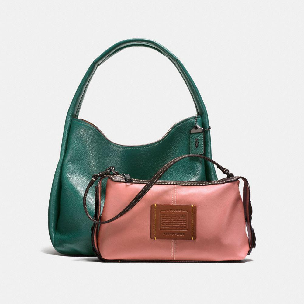 COACH Bandit Hobo In Glovetanned Leather With Tea Rose Detail in Black Copper/Dark Turquoise ...