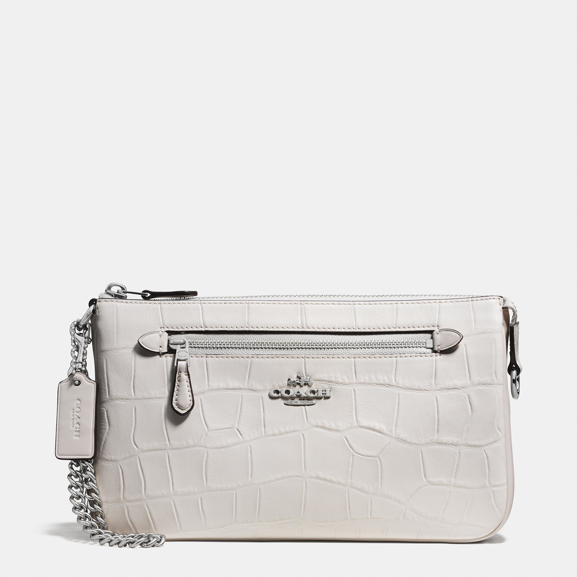 COACH Nolita Wristlet 24 In Croc Embossed Leather in Silver/Chalk
