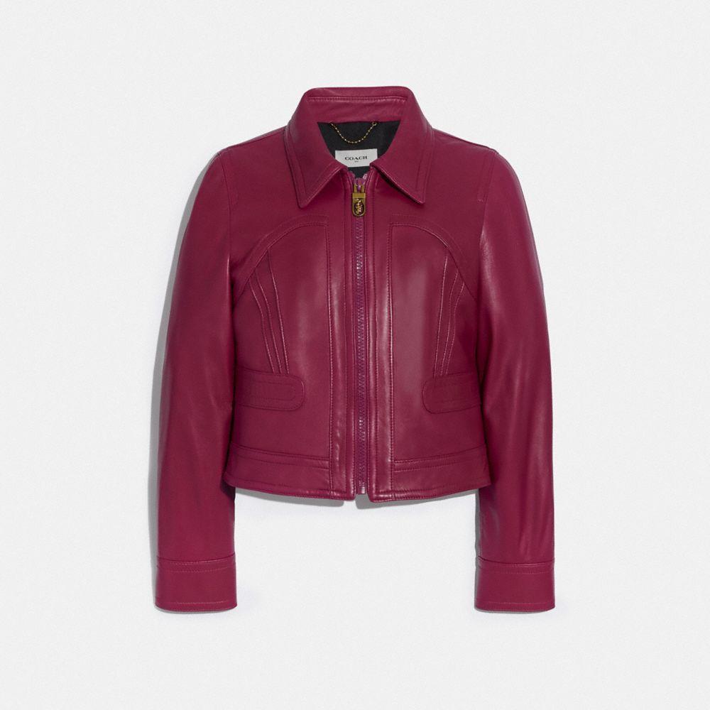 COACH Cropped Leather Blouson in Tweed Berry (Pink) | Lyst