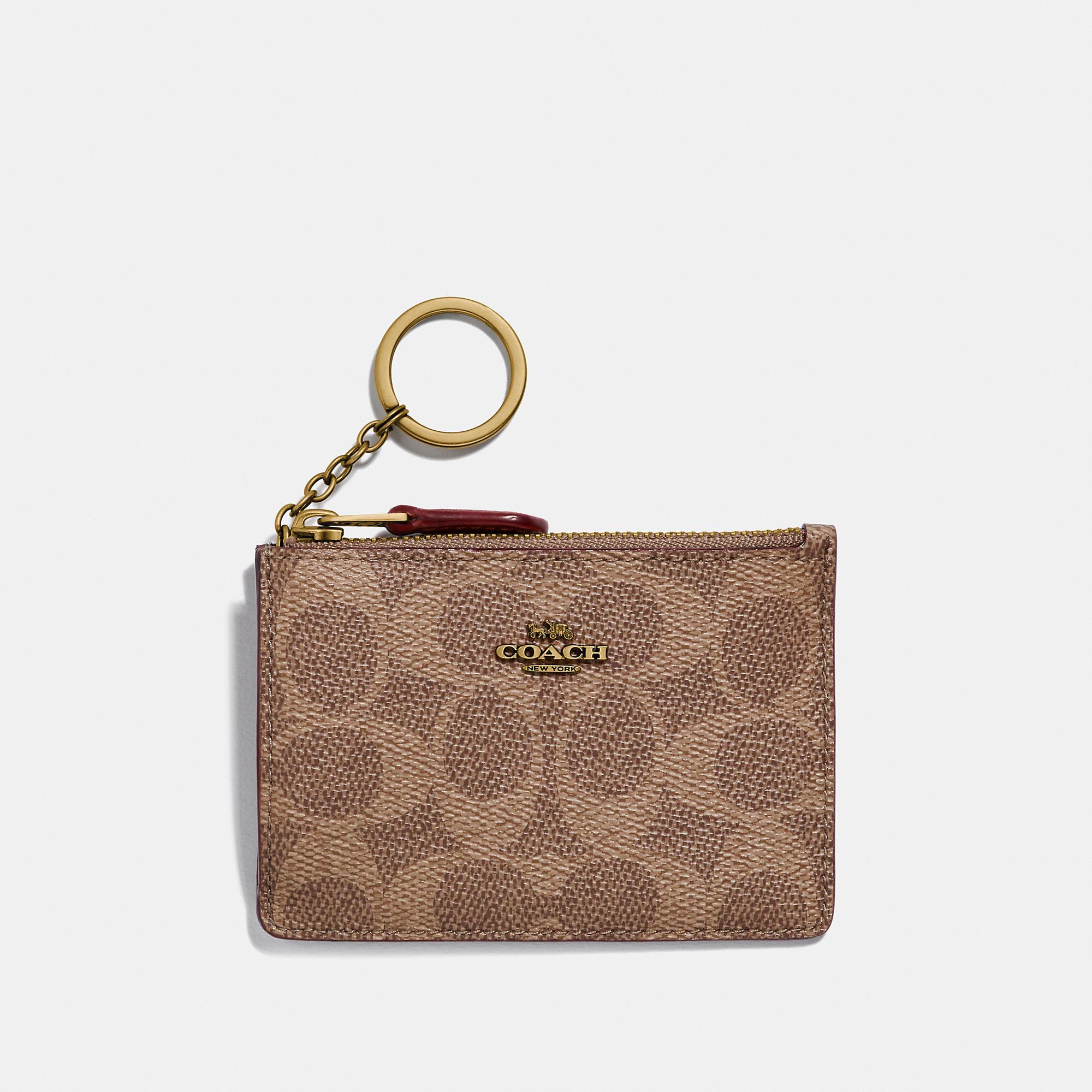COACH Mini Skinny Id Case In Colorblock Signature Canvas in Tan/Rust