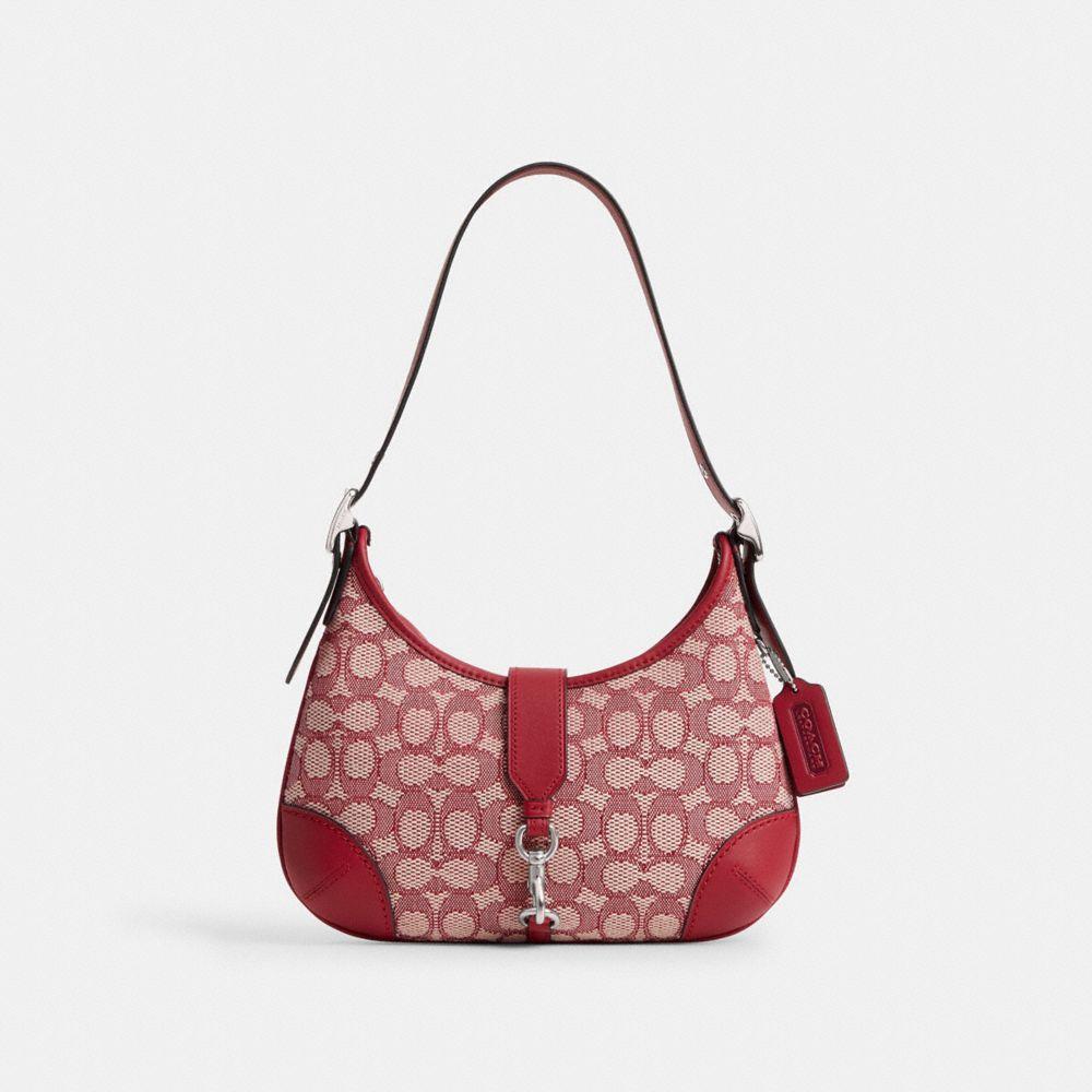 COACH Hamptons Hobo Bag In Signature Textile Jacquard in Red