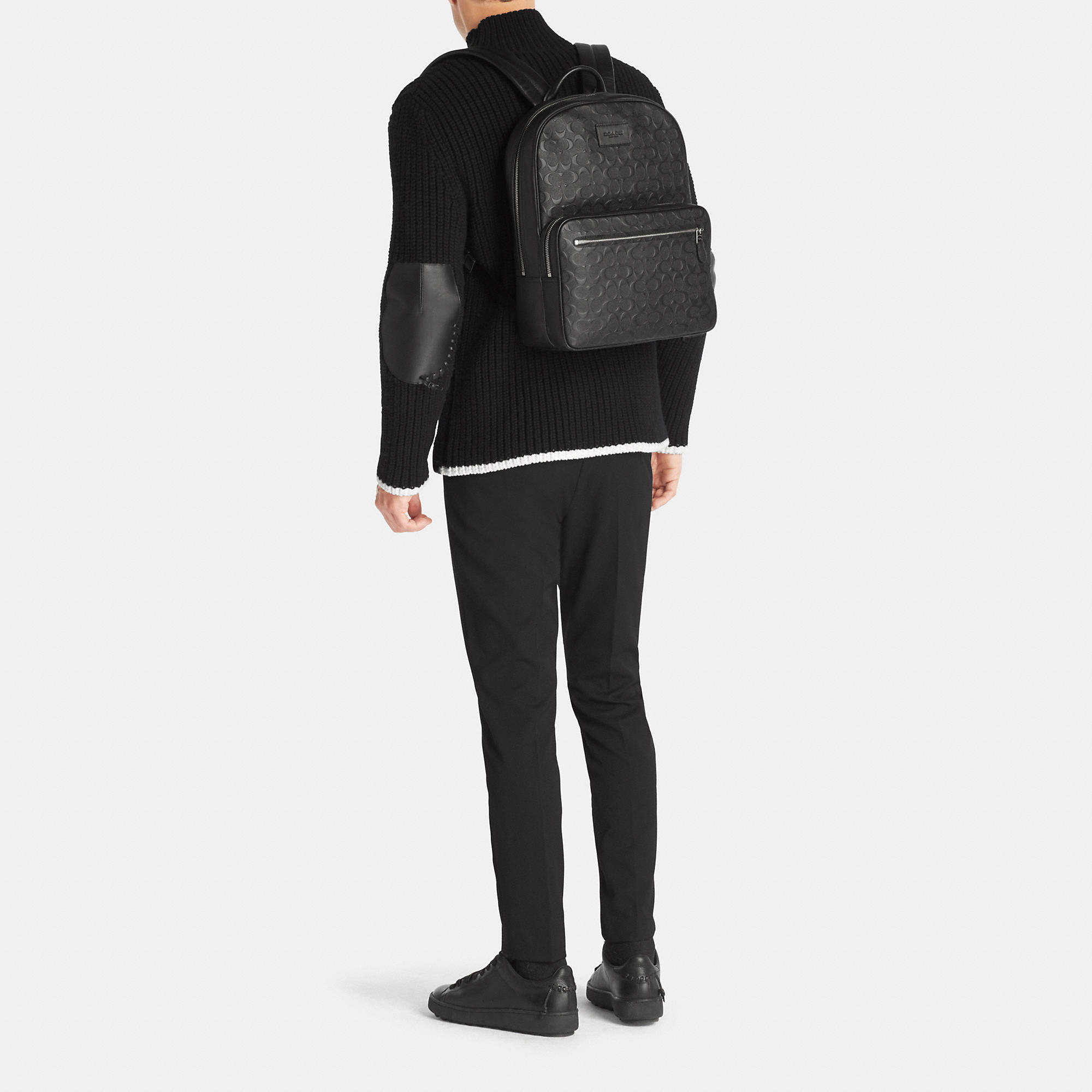 COACH Hudson Backpack In Signature Crossgrain Leather in Silver/Black