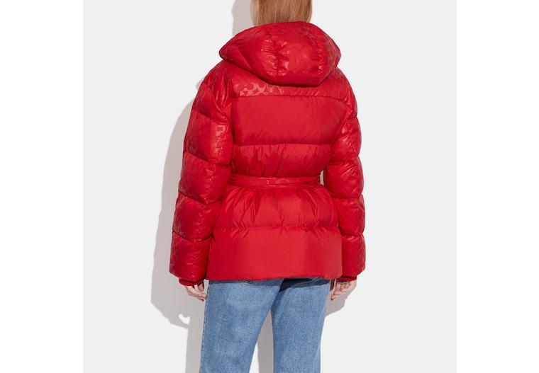 coach red puffer jacket