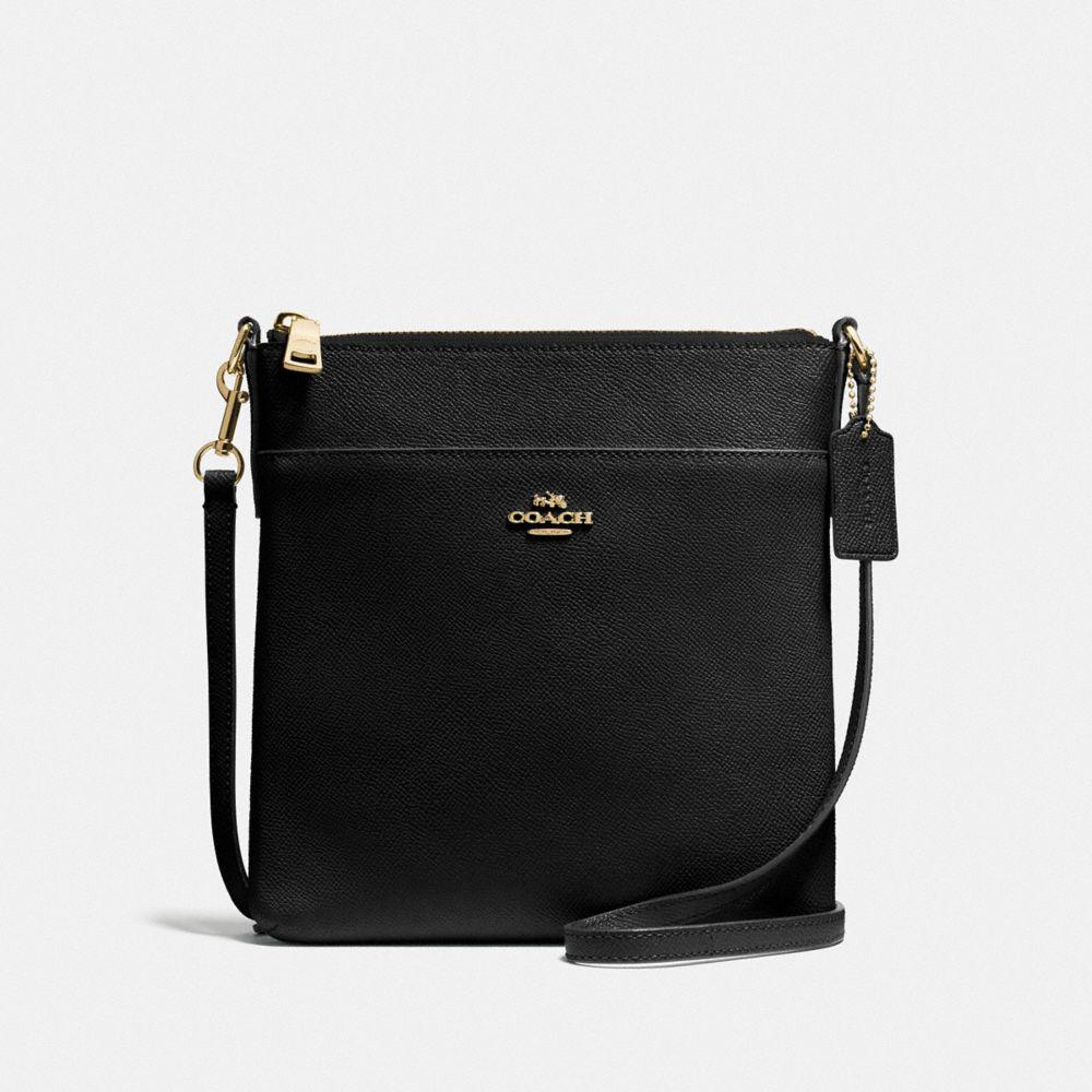 COACH Leather Kitt Messenger Crossbody in Black/Light Gold (Black