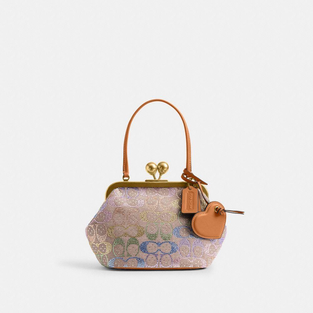 COACH Kisslock Frame Bag 16 In Crystal Signature Jacquard in Grey