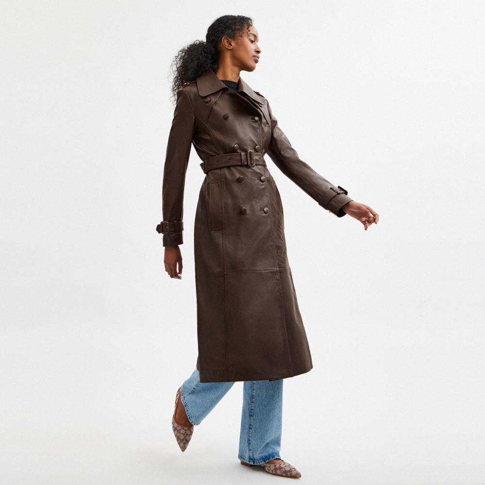 COACH Heritage C Double Breasted Leather Trench in Brown | Lyst