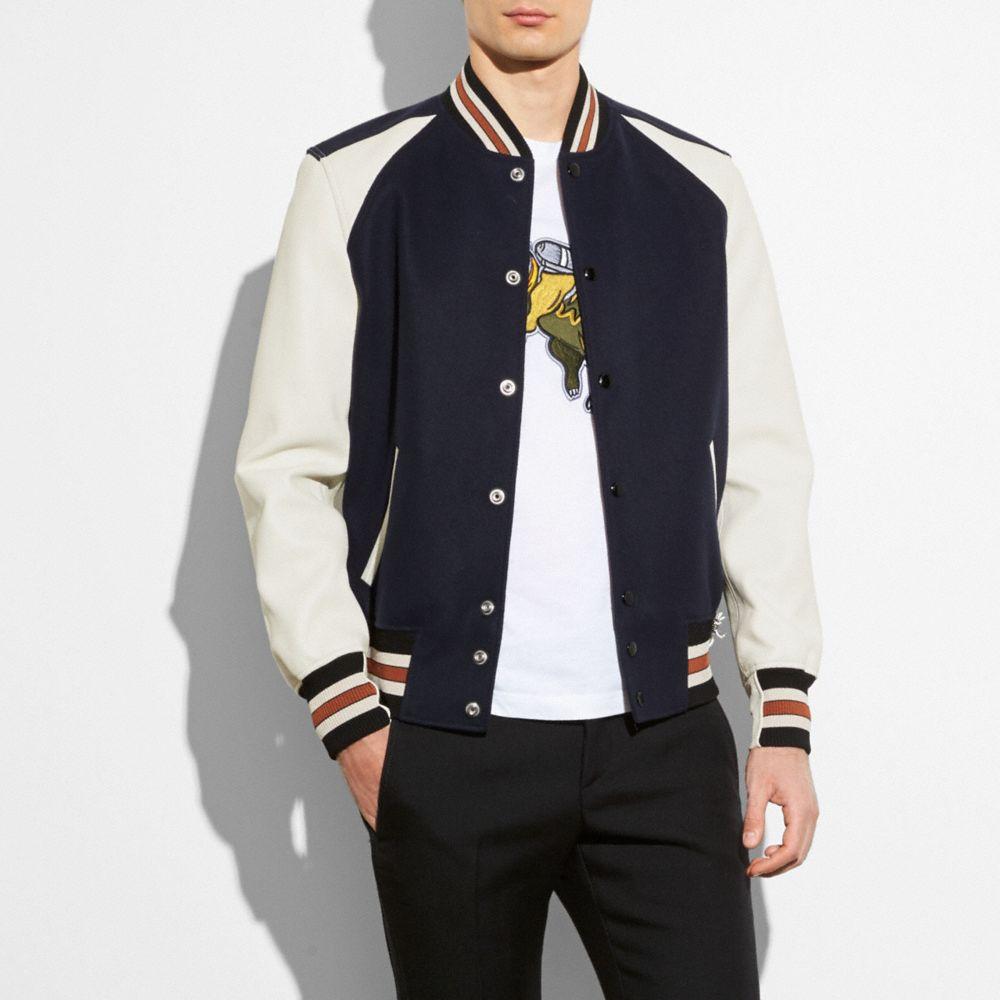 COACH®  Varsity Jacket With Leather Sleeves