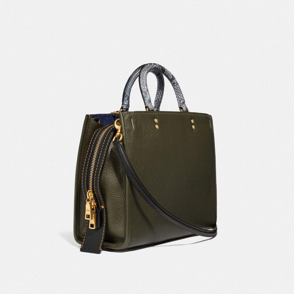 COACH Leather Rogue In Colorblock With Snakeskin Detail in Olive/Brass ...