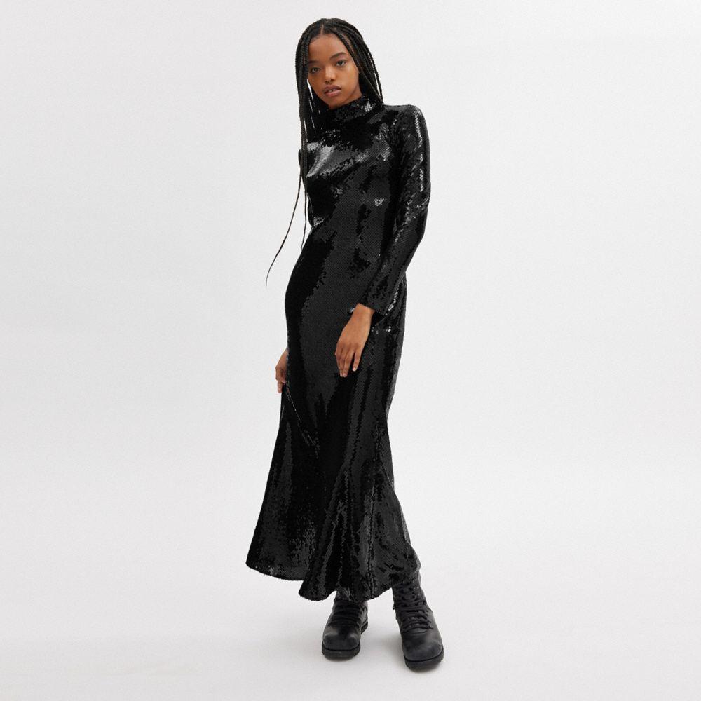COACH High Neck Sequin Dress in Black Lyst