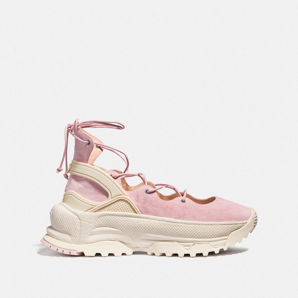 COACH Suede Lace Up Ballerina Sneaker in Blossom (Pink) - Lyst