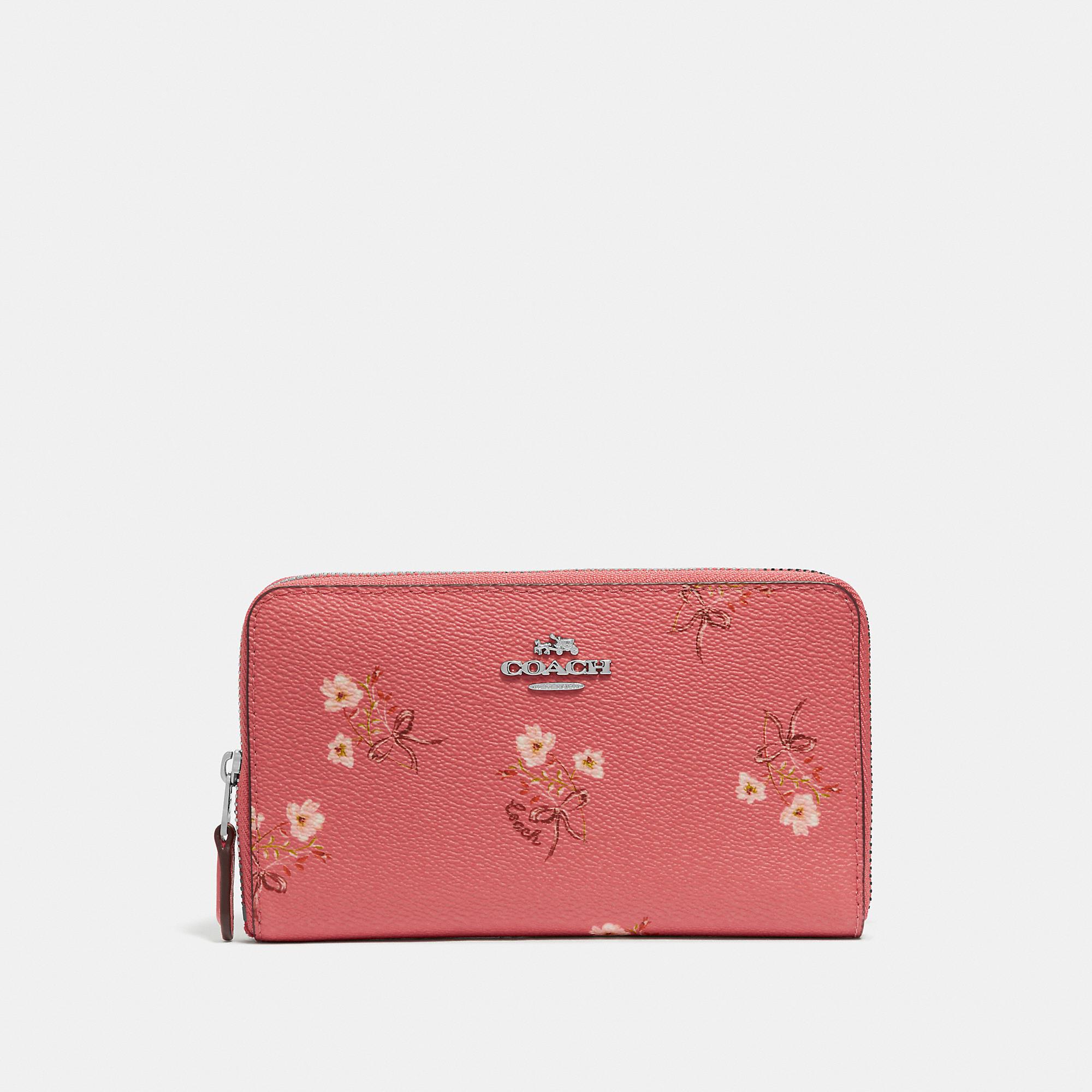 COACH Medium Zip Around Wallet With Floral Bow Print in Pink - Lyst