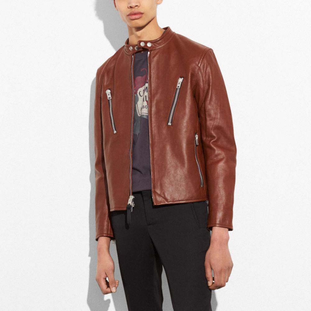 COACH Leather Racer Jacket in Brown for Men | Lyst