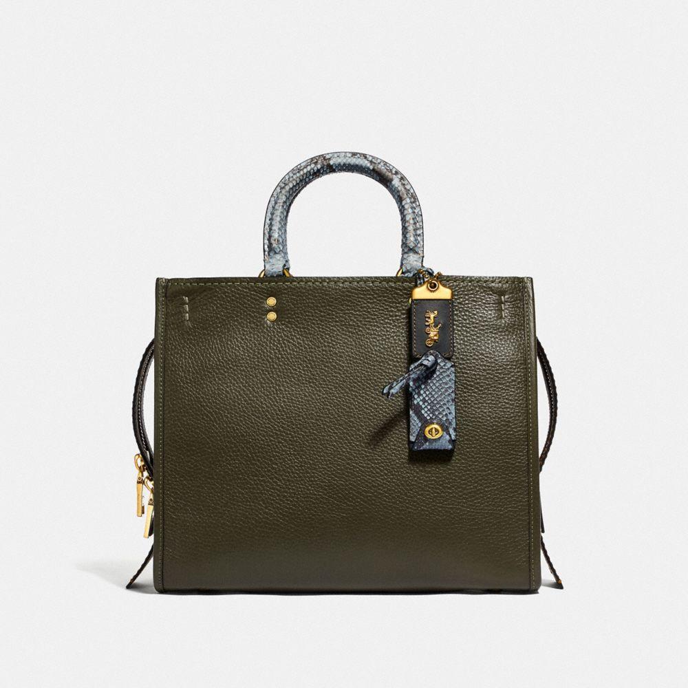 COACH Leather Rogue In Colorblock With Snakeskin Detail in Olive/Brass ...